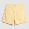 Women's Light Yellow 6s6-108 Relaxed Fit Belt Detail 100% Cotton Denim Shorts