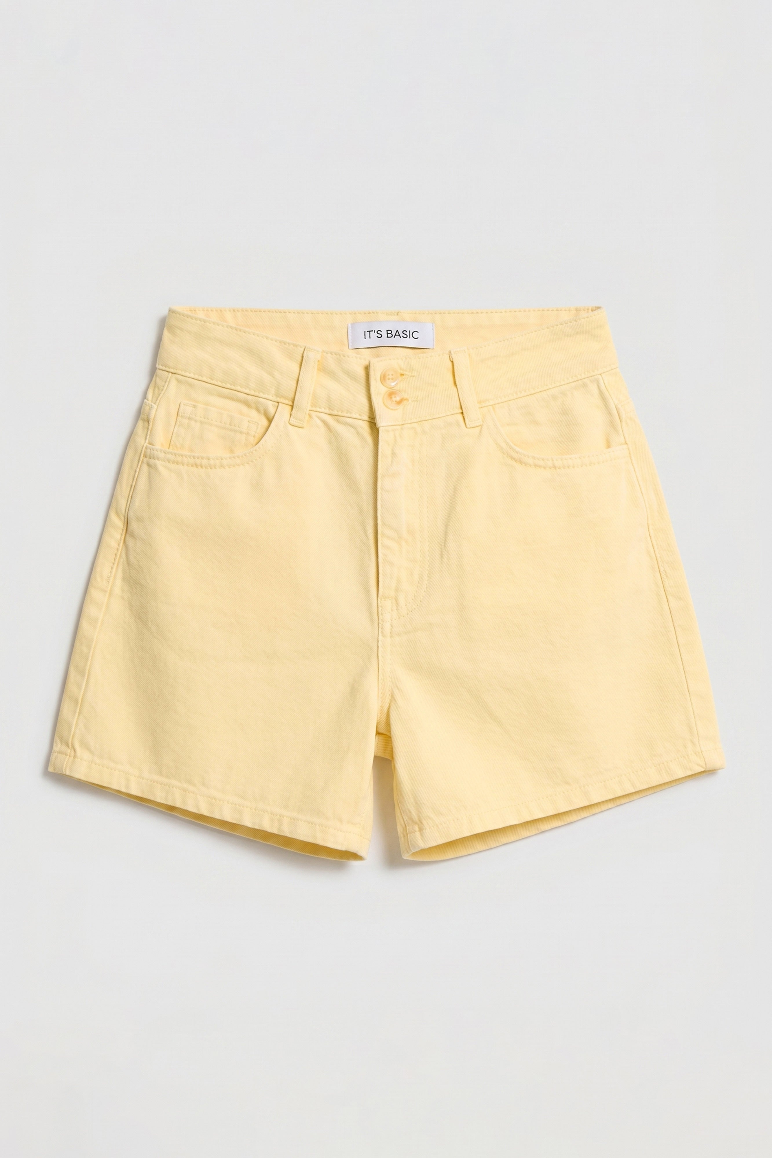 Kadın Light Sarı 6s6-108 Relax Fit Kemer Detaylı %100 Koton Denim Şort