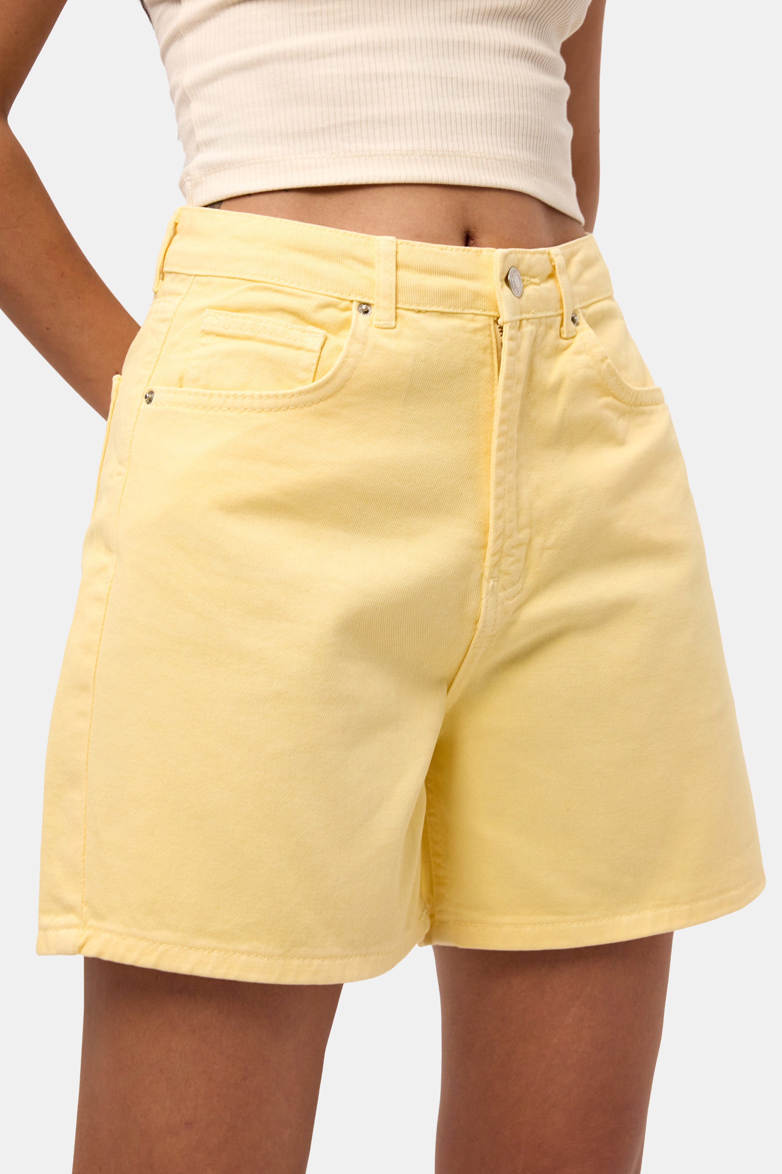 Women's Light Yellow Relaxed Mom Fit Denim Shorts | Summer Fashion