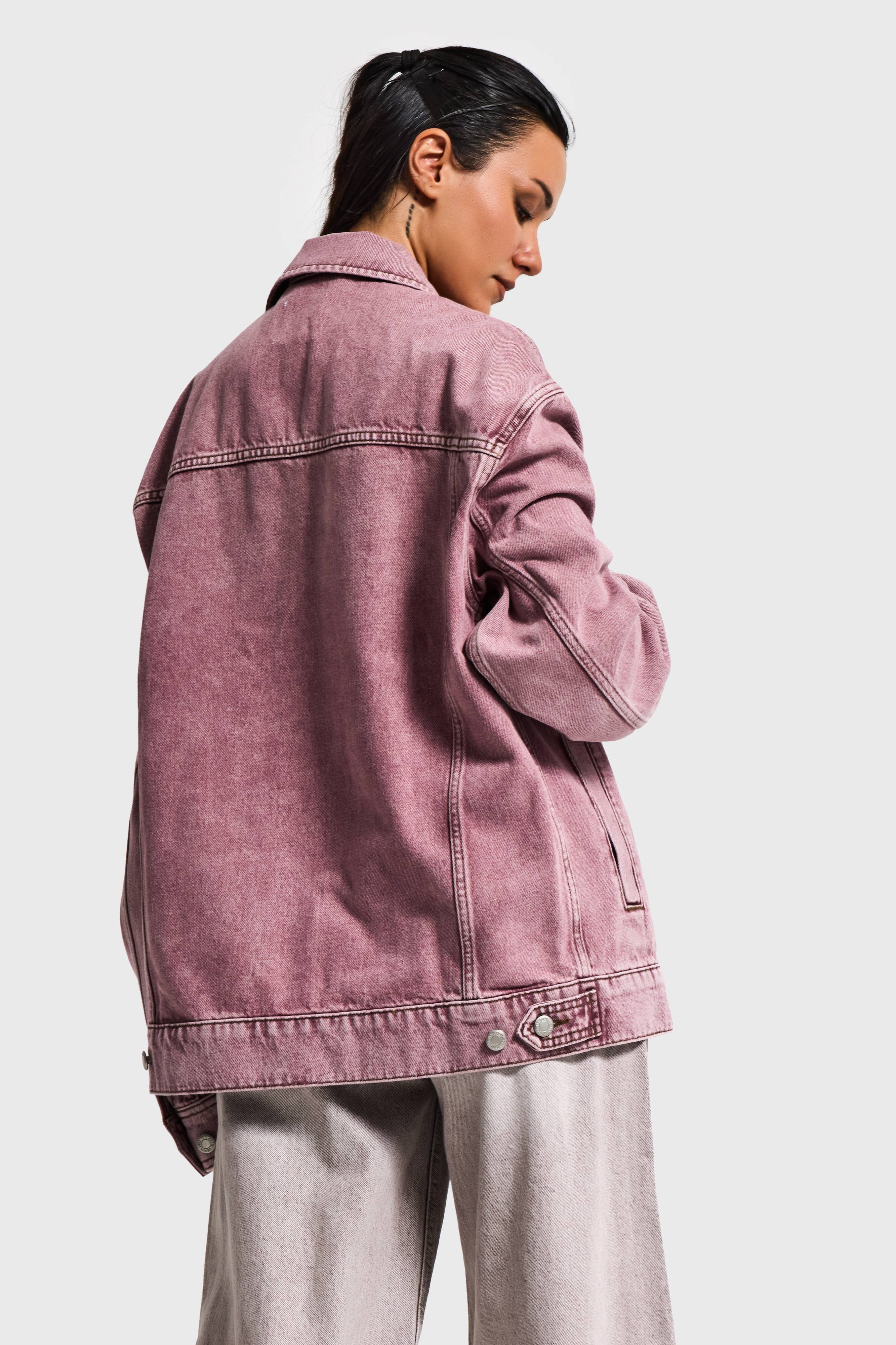 Kadın Lila 3s6-98 Oversize Özel Yıkamalı Bol Kesim Denim Ceket