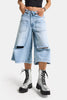 Kadın Mavi 12s6-3 Süper Baggy Fit Kemer Detaylı Maxi Boy Denim Şort
