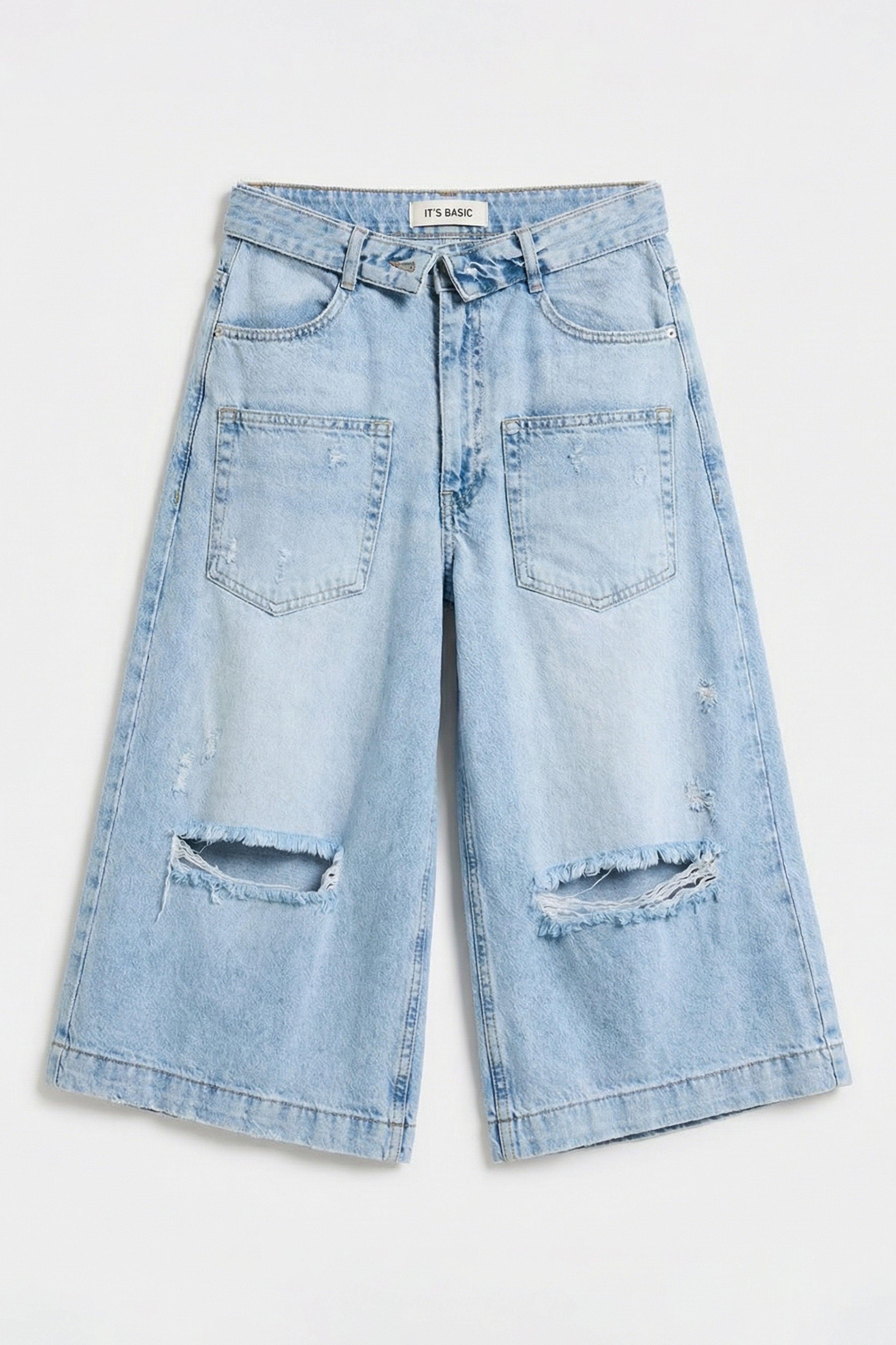 Kadın Mavi 12s6-3 Süper Baggy Fit Kemer Detaylı Maxi Boy Denim Şort