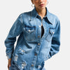 Kadın Mavi 12s6-4 Yırtık Detaylı Denim Gömlek