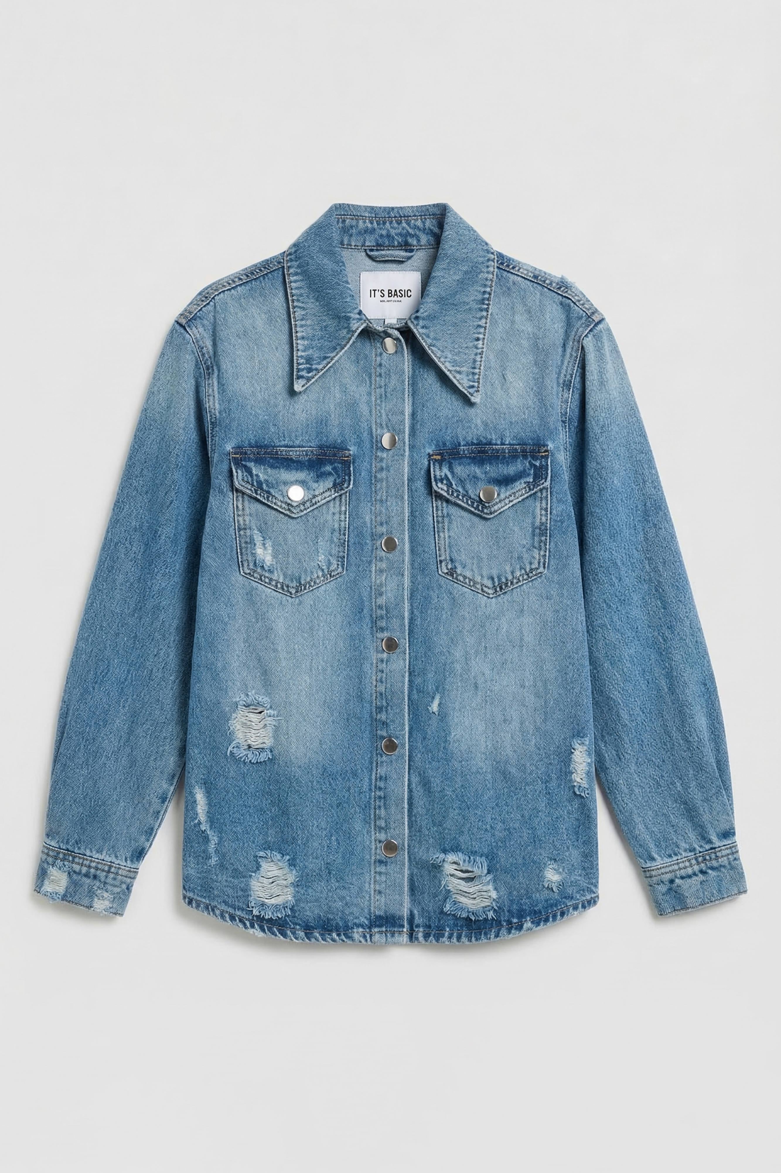 Women's Blue 12s6-4 Ripped Detail Denim Shirt