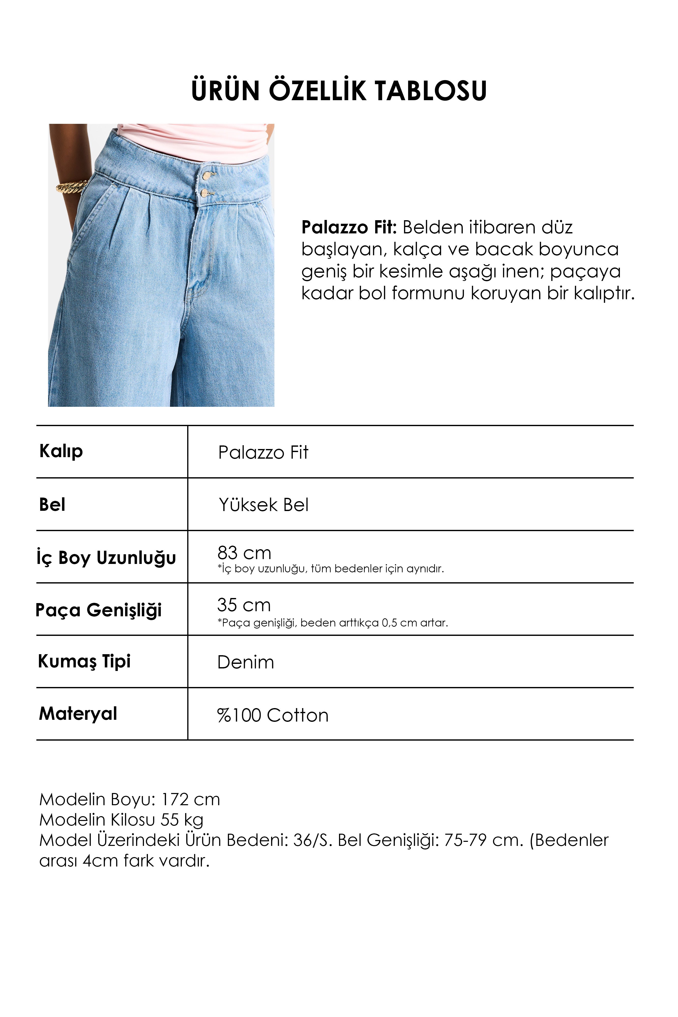 Kadın Mavi 1s6-3 Süper Palazzo Fit Viskon Özel Kumaş Dökümlü Denim Jean
