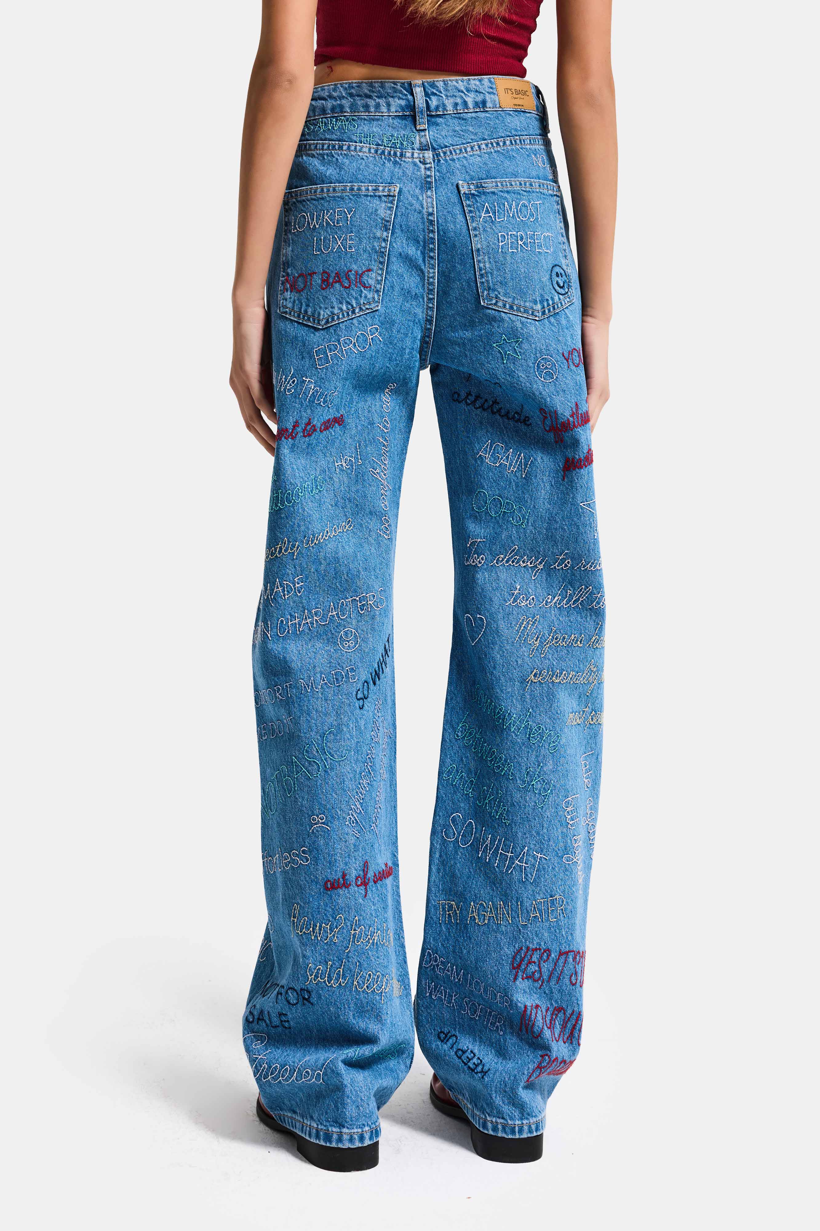 Kadın Mavi 1s6-4 Straight Fit Yüksek Bel %100 Koton Özel Tasarım Denim Jean