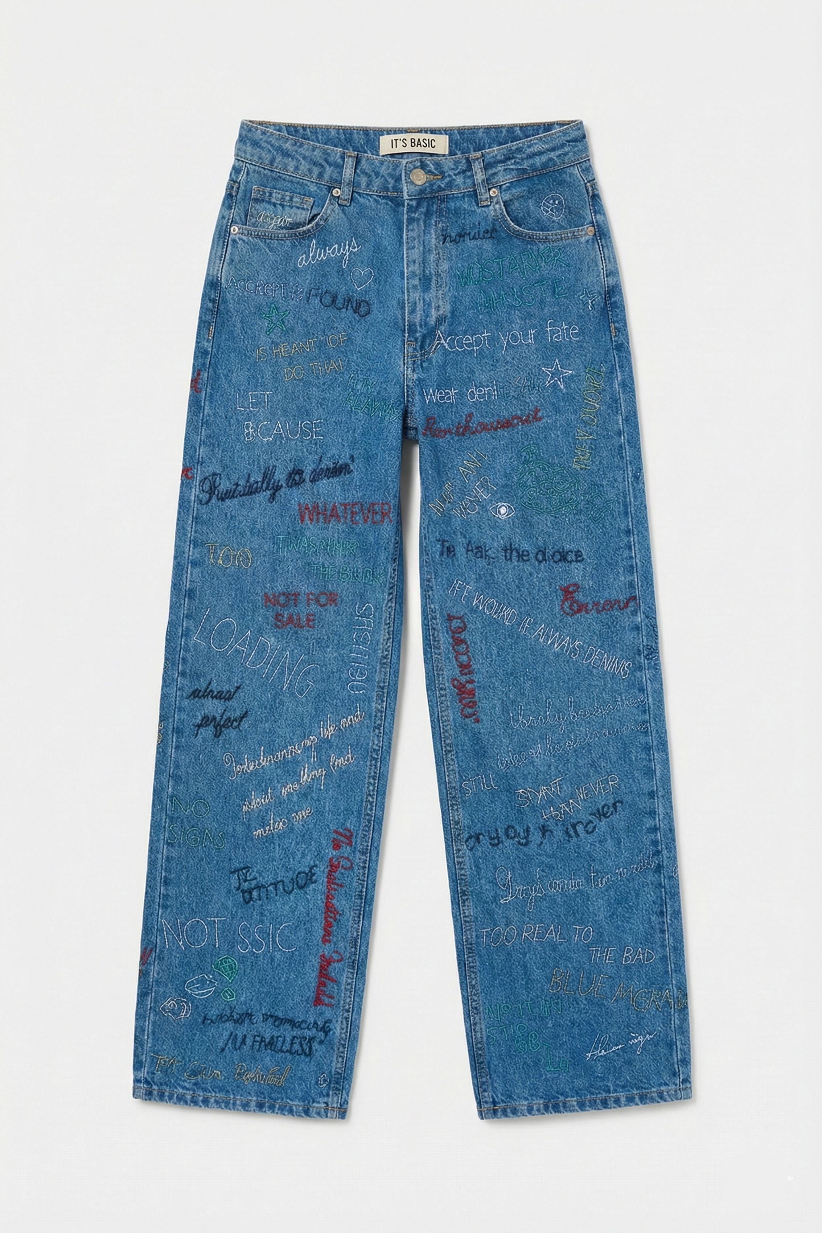 Kadın Mavi 1s6-4 Straight Fit Yüksek Bel %100 Koton Özel Tasarım Denim Jean