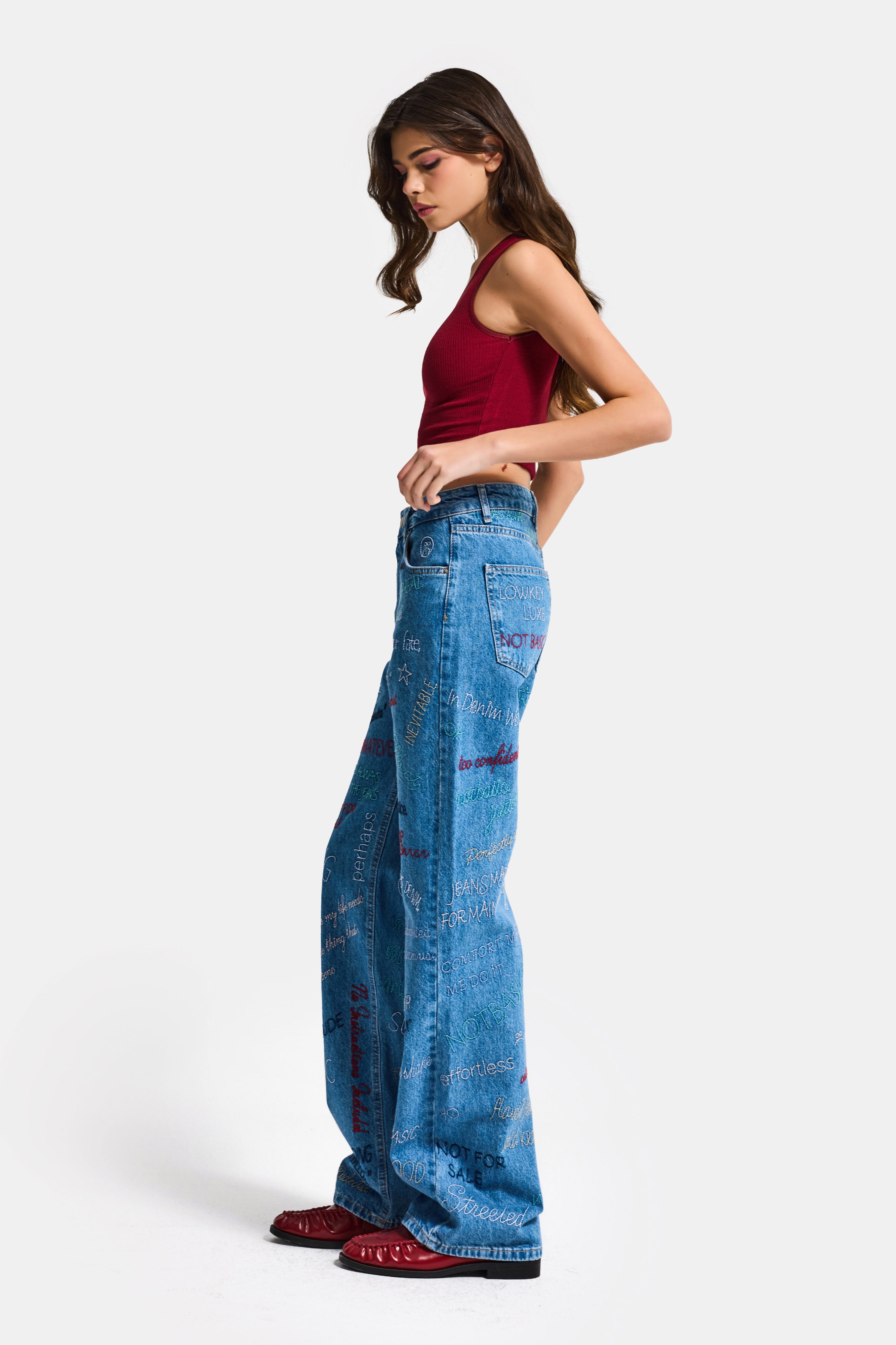 Kadın Mavi 1s6-4 Straight Fit Yüksek Bel %100 Koton Özel Tasarım Denim Jean