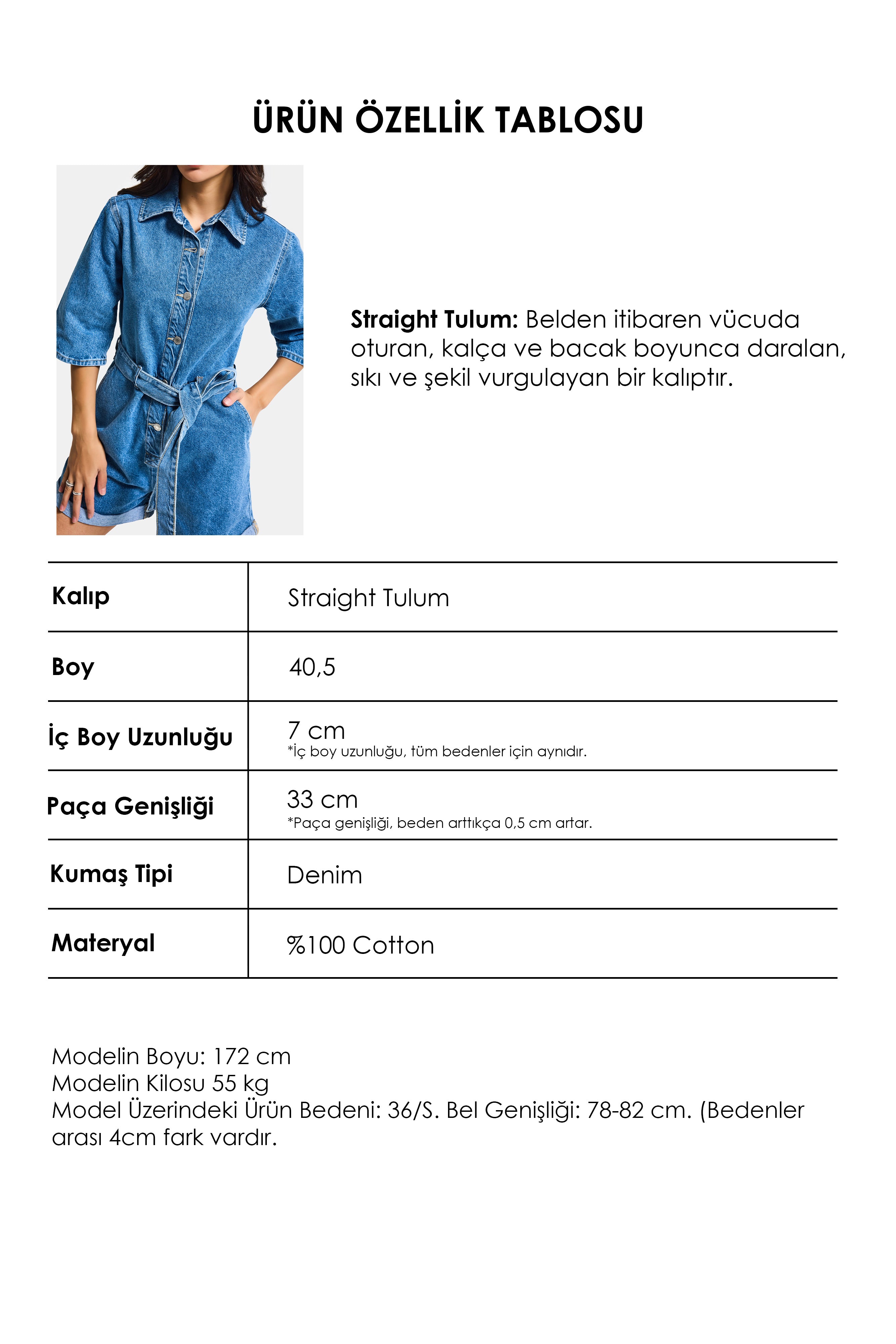 Kadın Mavi 1s6-4 Straight Kemer ve Düğme Detaylı Denim Tulum Şort