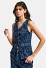 Women's Blue 1s6-7 Button-Front Floral Pattern Rhinestone Design Denim Vest
