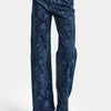 Kadın Mavi 1s6-7 Straight Fit Çiçek Desenli Parlak Taşlı Tasarım Elastan Denim Jean