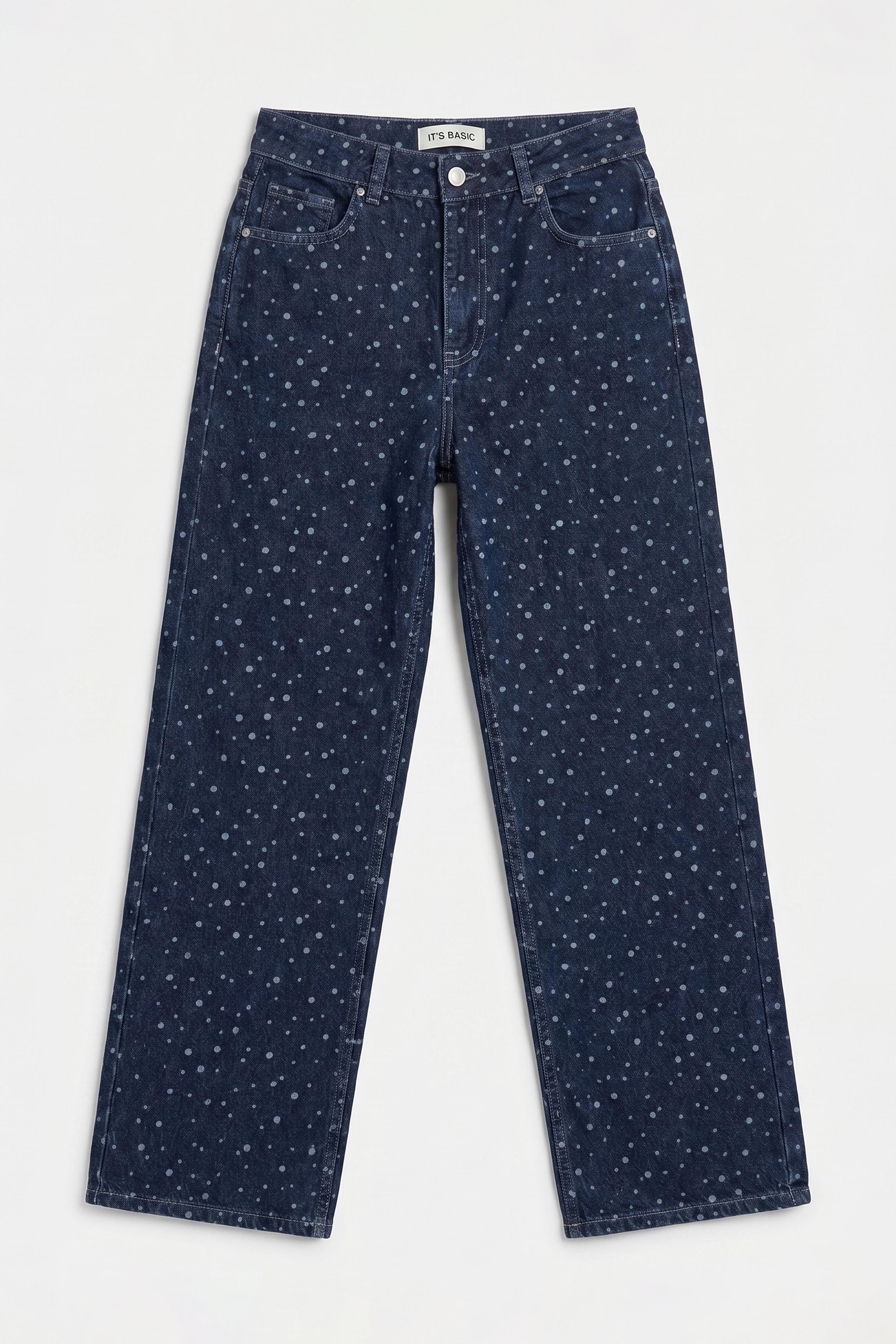 Kadın Mavi 1w6-7 Wide Leg Puantiyeli Denim Jean
