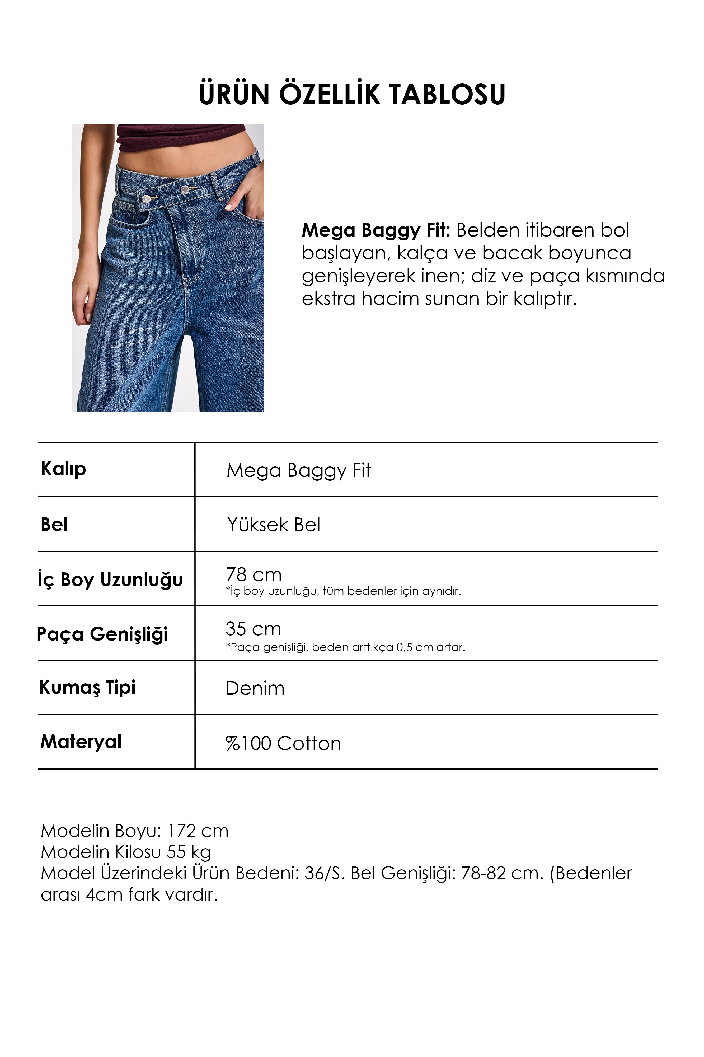 Kadın Mavi 2s6-4 Mega Baggy Fit Kemer Detaylı Bol Kesim Denim Jean