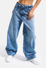 Kadın Mavi 4s6-4 Straight Fit Kemer Detaylı Özel Tasarım Denim Jean