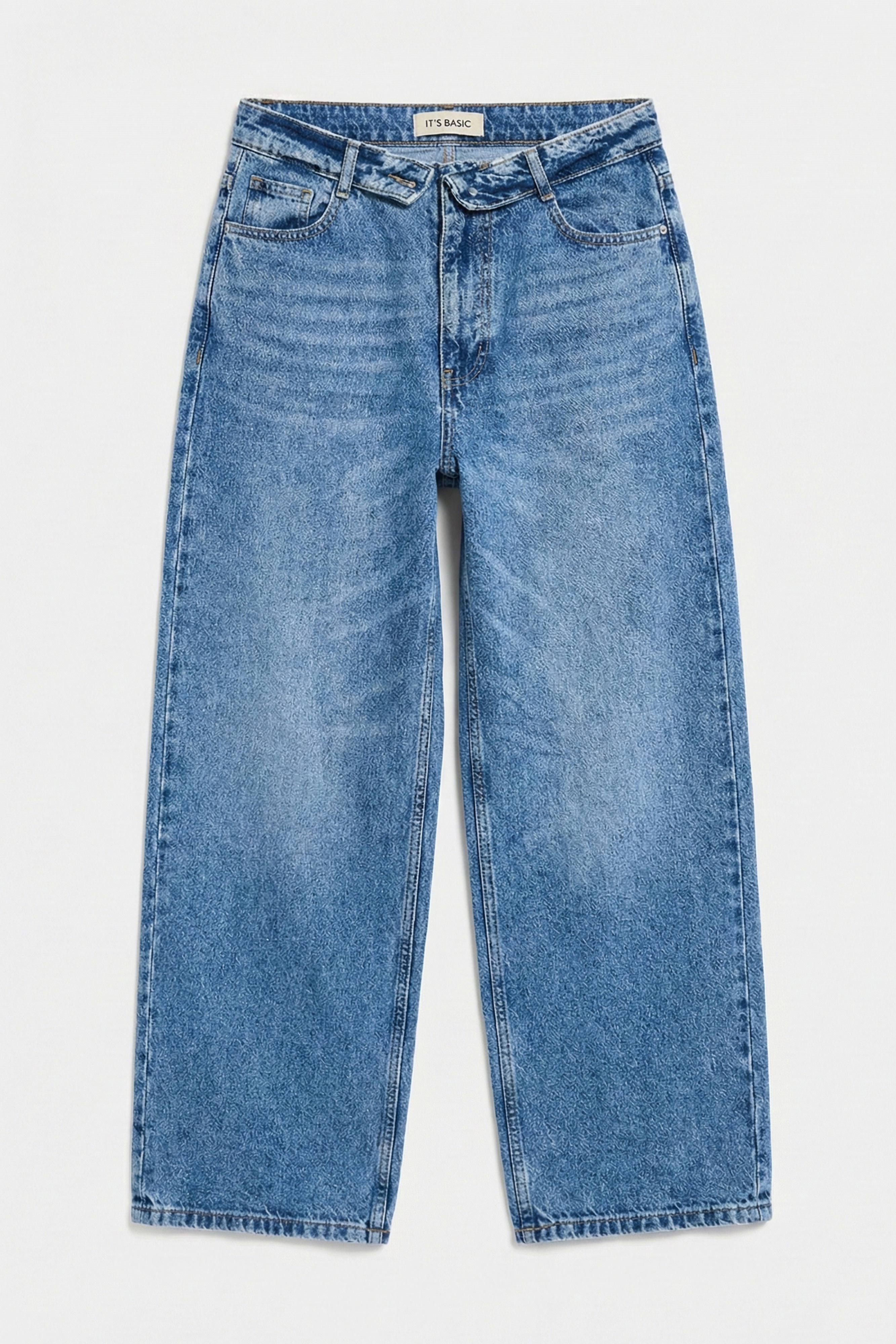 Kadın Mavi 4s6-4 Straight Fit Kemer Detaylı Özel Tasarım Denim Jean