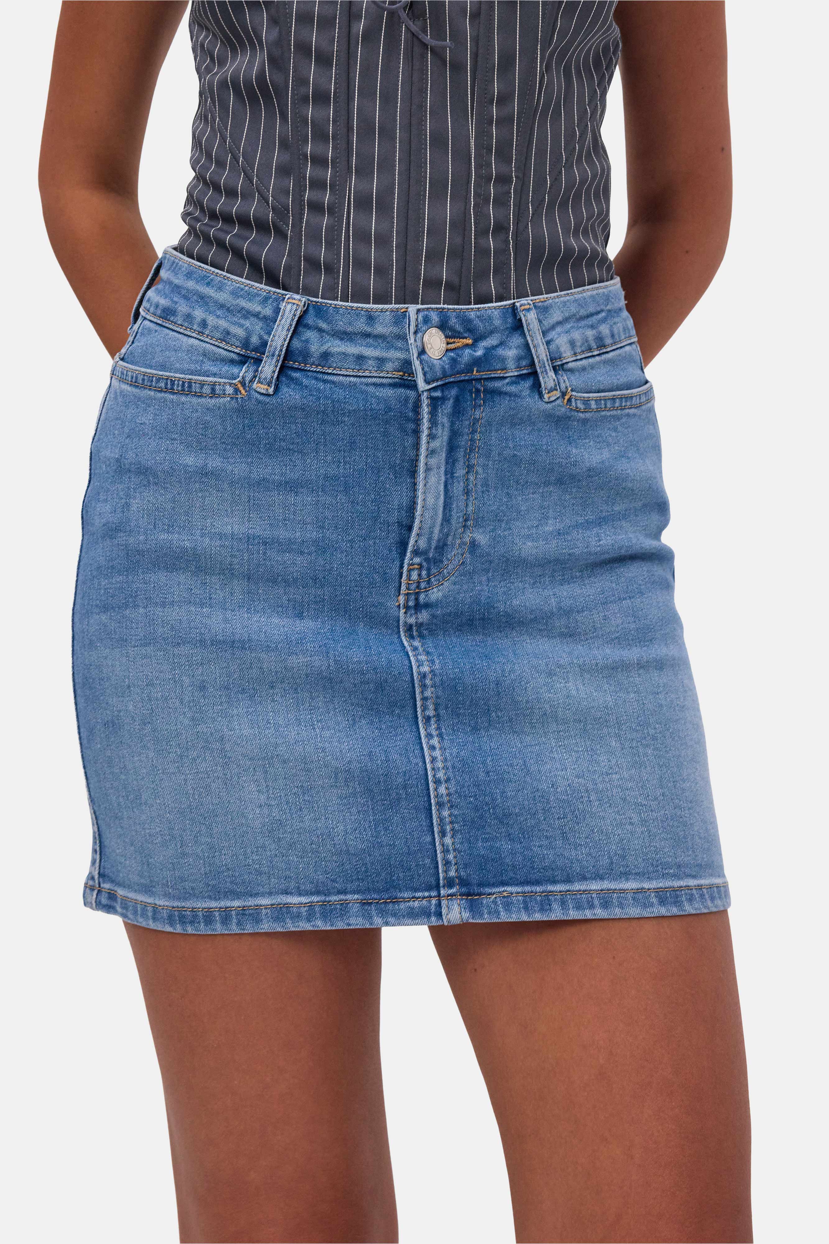 Kadın Mavi 2s6-4 Straight Mini Esnek Kumaş Denim Etek