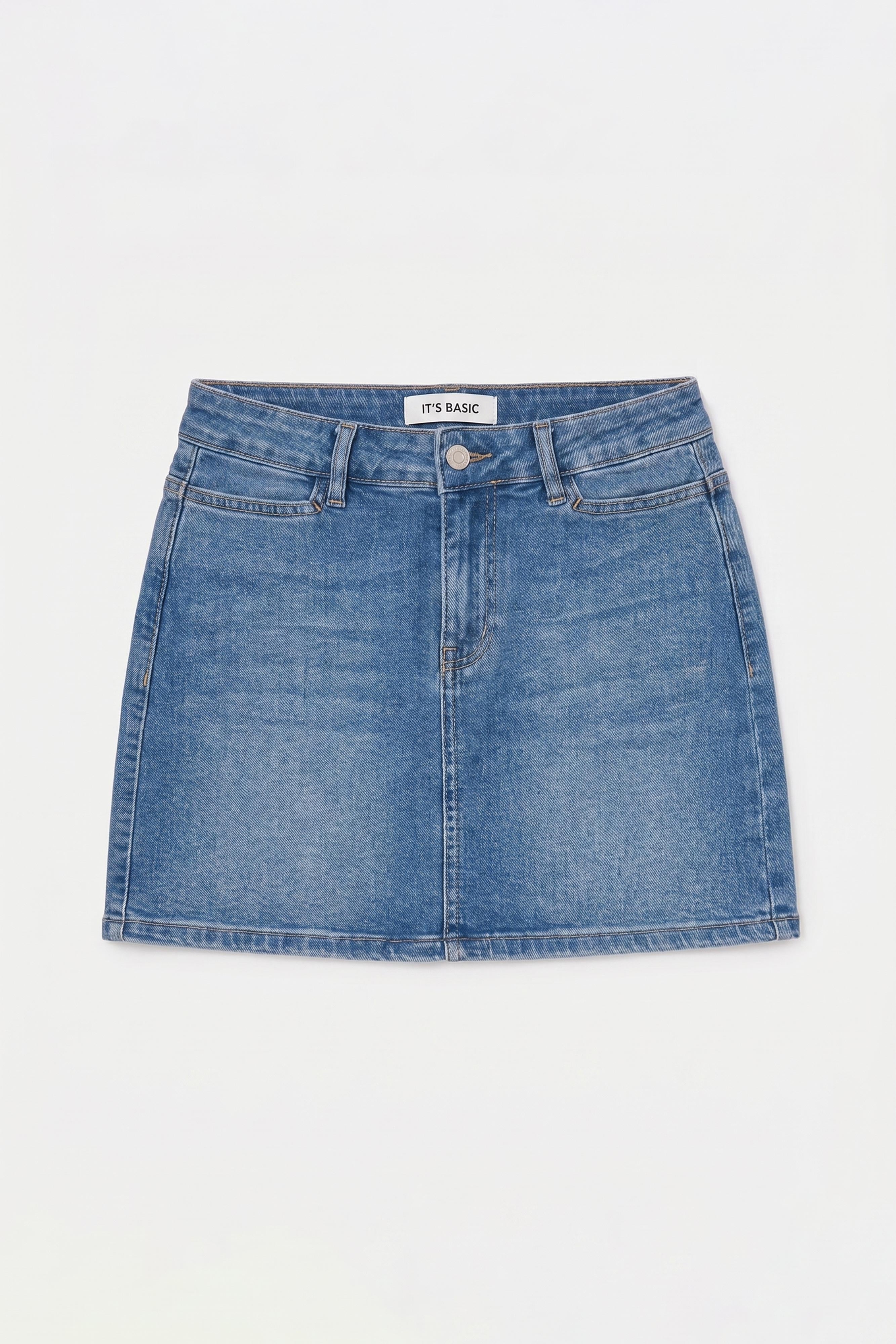 Kadın Mavi 2s6-4 Straight Mini Esnek Kumaş Denim Etek