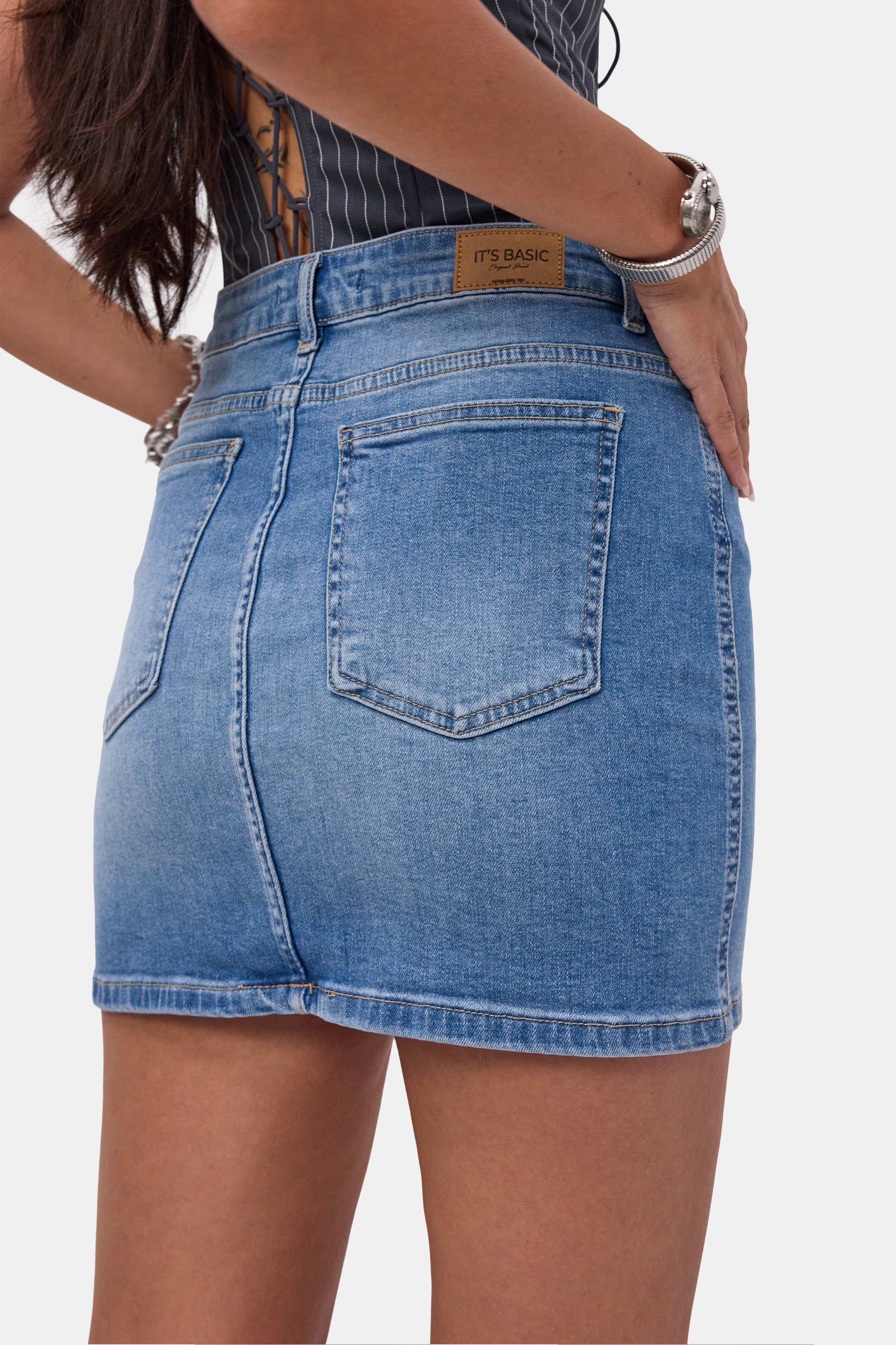 Kadın Mavi 2s6-4 Straight Mini Esnek Kumaş Denim Etek