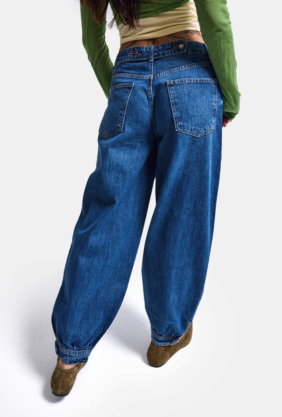 Kadın Mavi 2w6-5 Jogger Ballon Fit Kemer Detaylı Tasarım Denim Jean