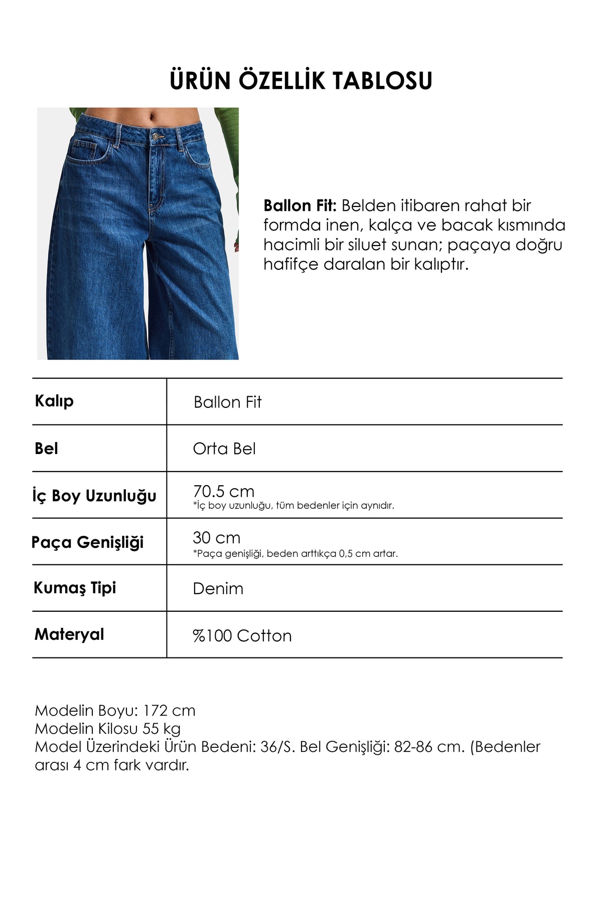 Kadın Mavi 2w6-5 Jogger Ballon Fit Kemer Detaylı Tasarım Denim Jean
