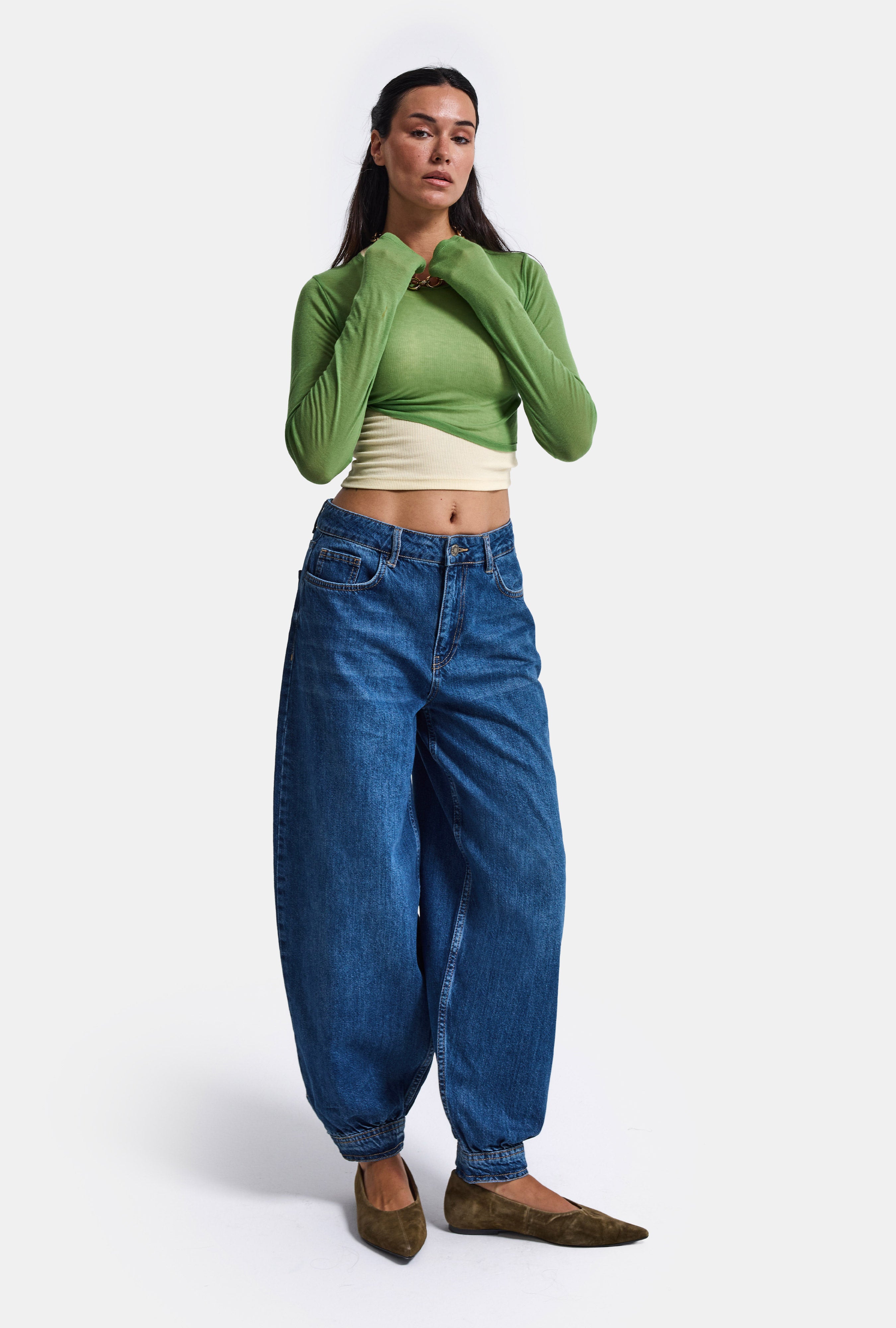 Kadın Mavi 2w6-5 Jogger Ballon Fit Kemer Detaylı Tasarım Denim Jean