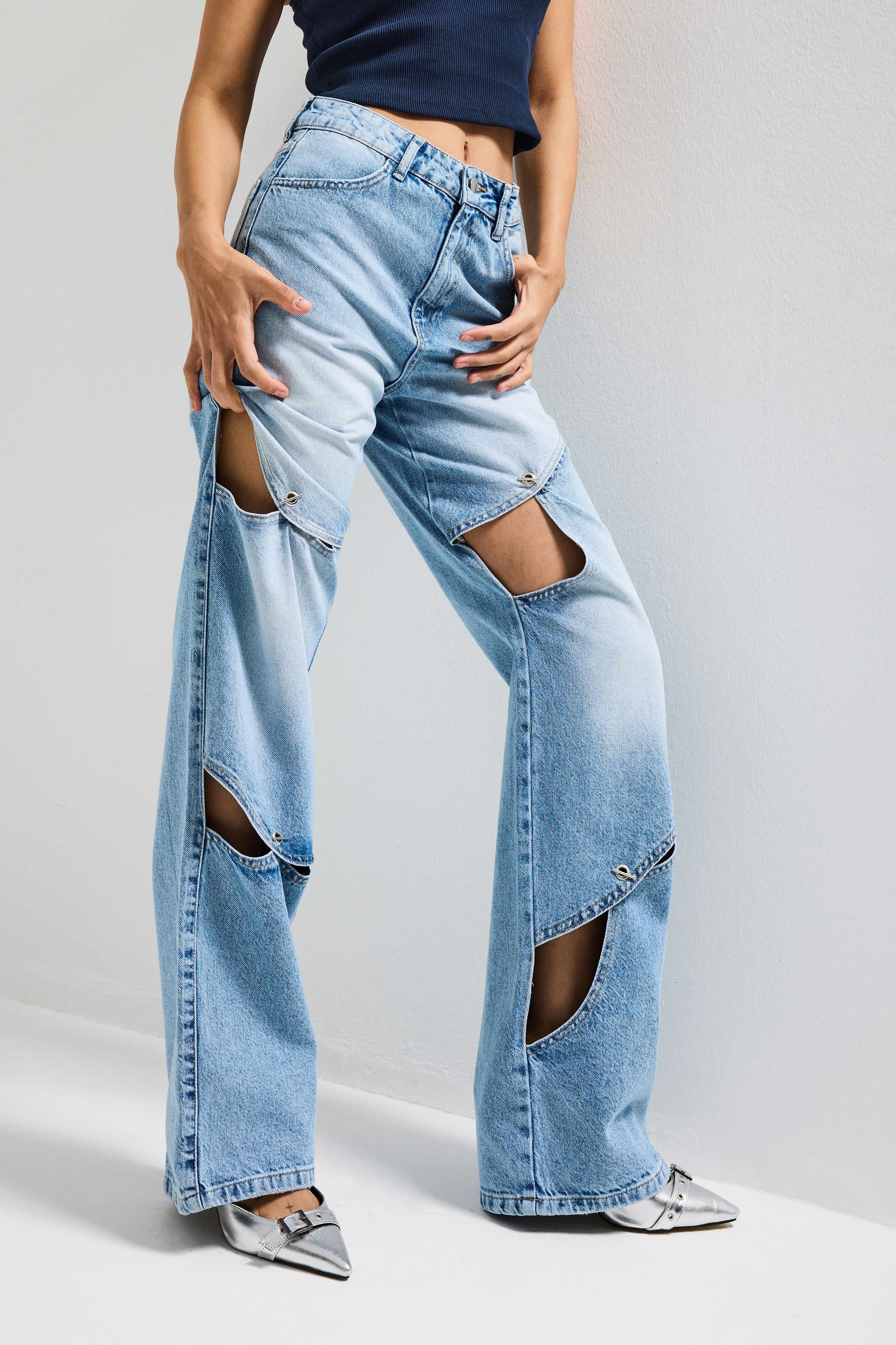 Kadın Mavi 4s6-27 Loose Fit %100 Koton Özel Tasarım Denim Jean