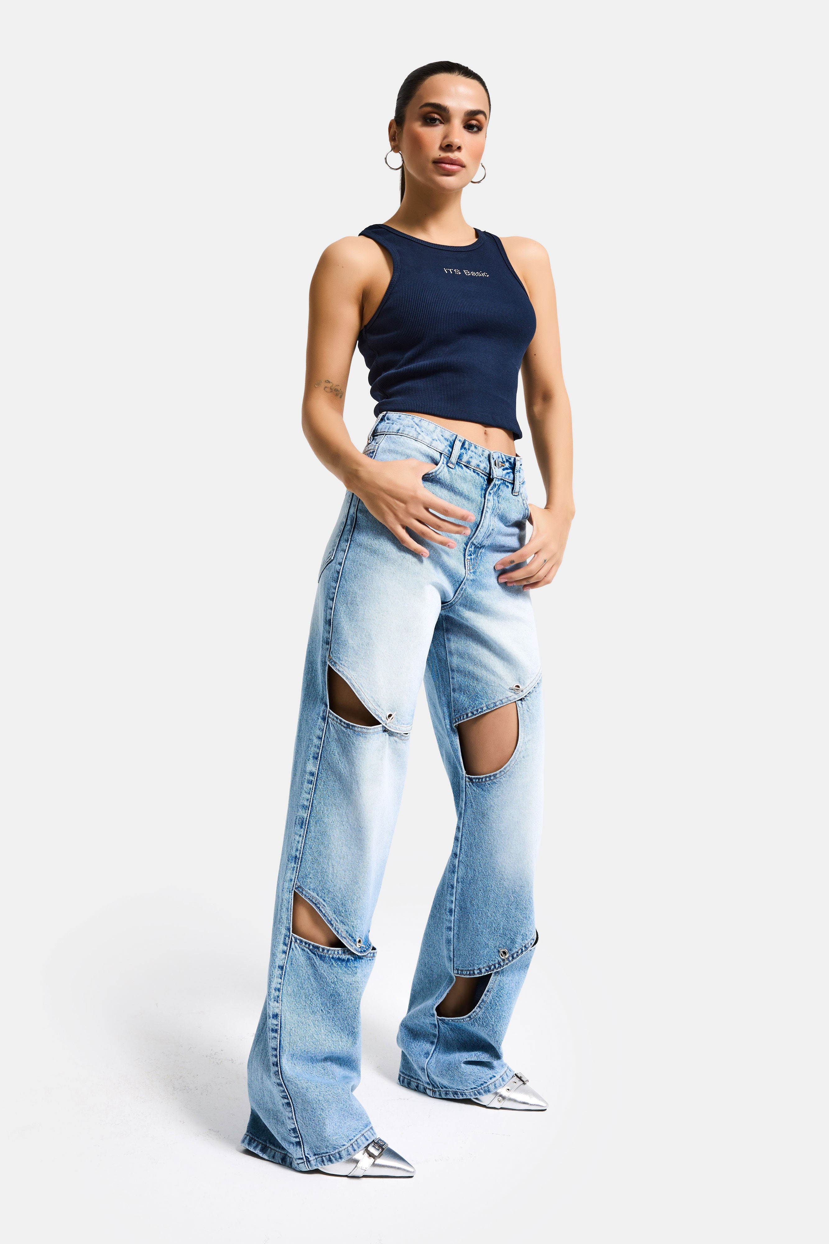 Kadın Mavi 4s6-27 Loose Fit %100 Koton Özel Tasarım Denim Jean