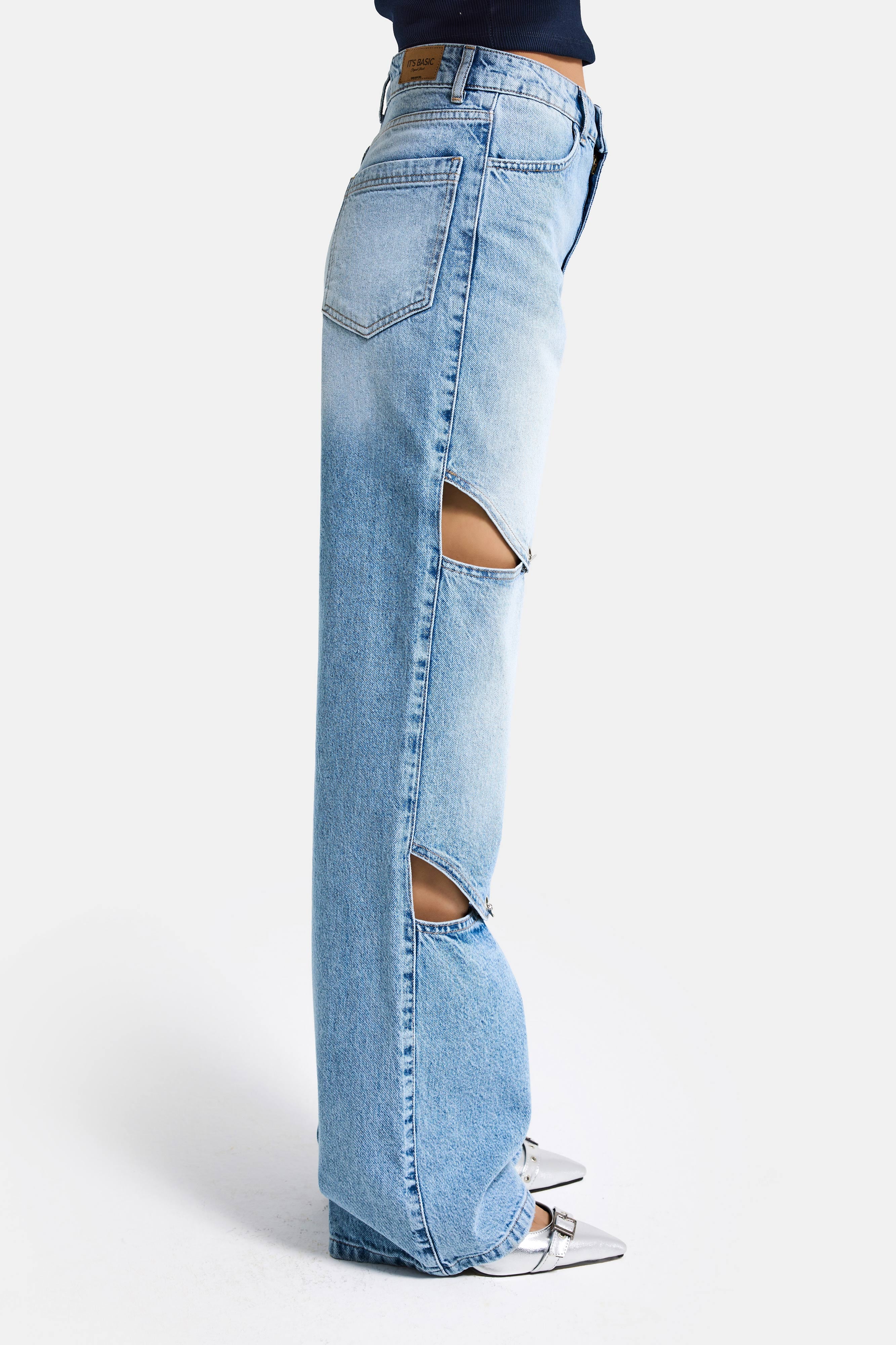 Kadın Mavi 4s6-27 Loose Fit %100 Koton Özel Tasarım Denim Jean