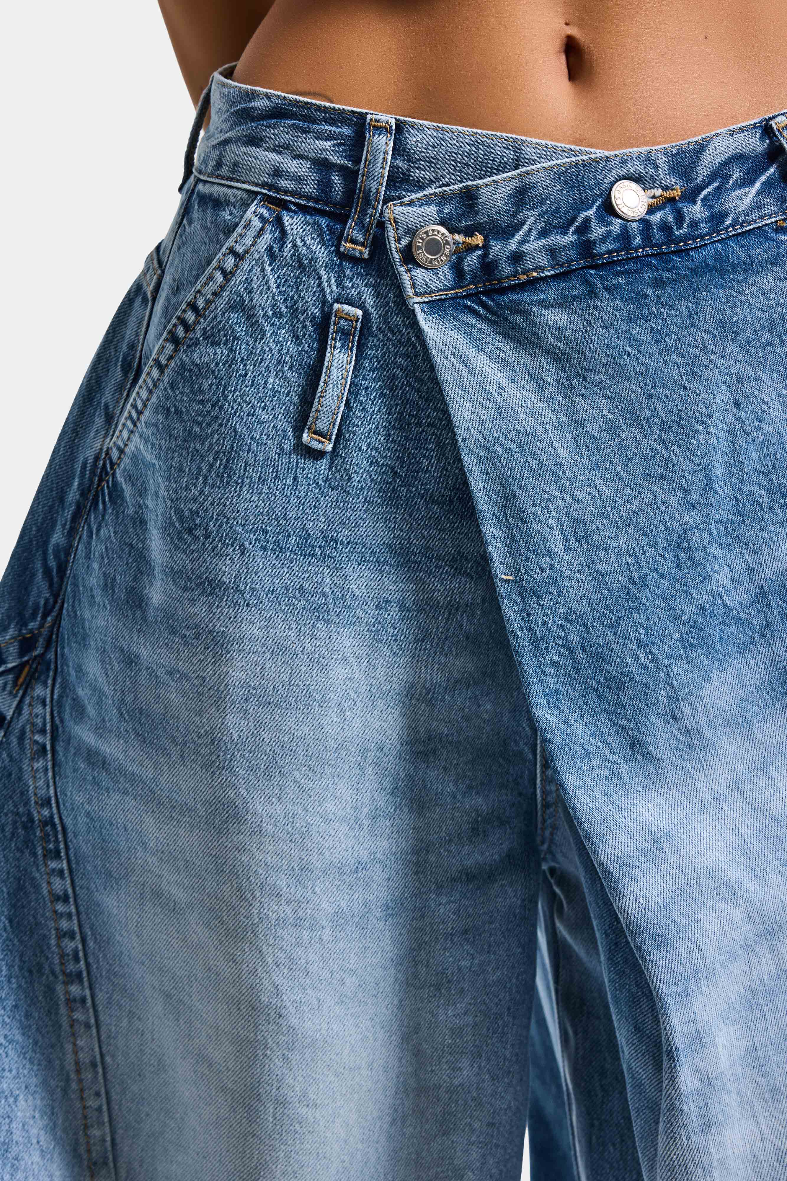 Kadın Mavi 4s6-3 Süper Baggy Fit Kemer Detaylı Özel Tasarım Denim Jean