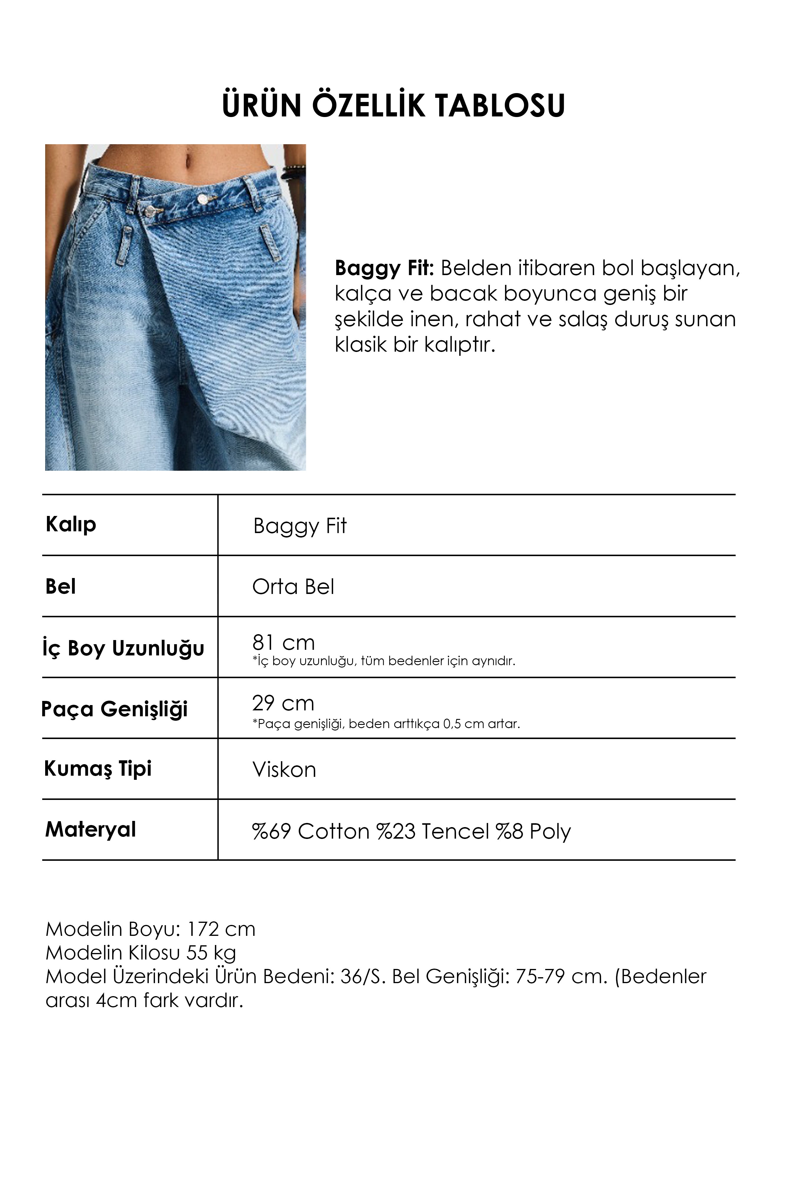 Kadın Mavi 4s6-3 Süper Baggy Fit Kemer Detaylı Özel Tasarım Denim Jean