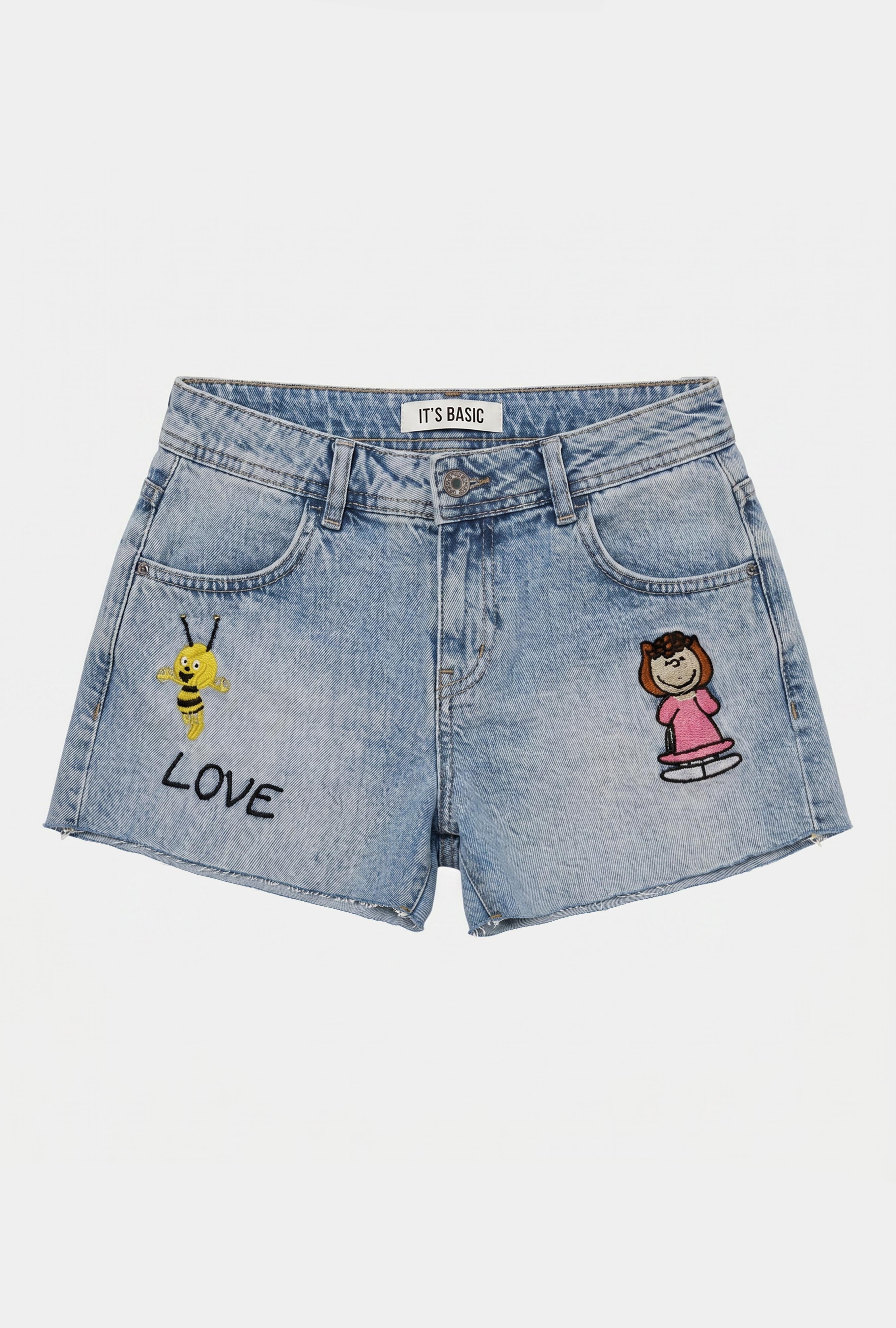 Kadın Mavi 4s6-32 Mini Mom Nakış Desenli Tasarım Denim Şort