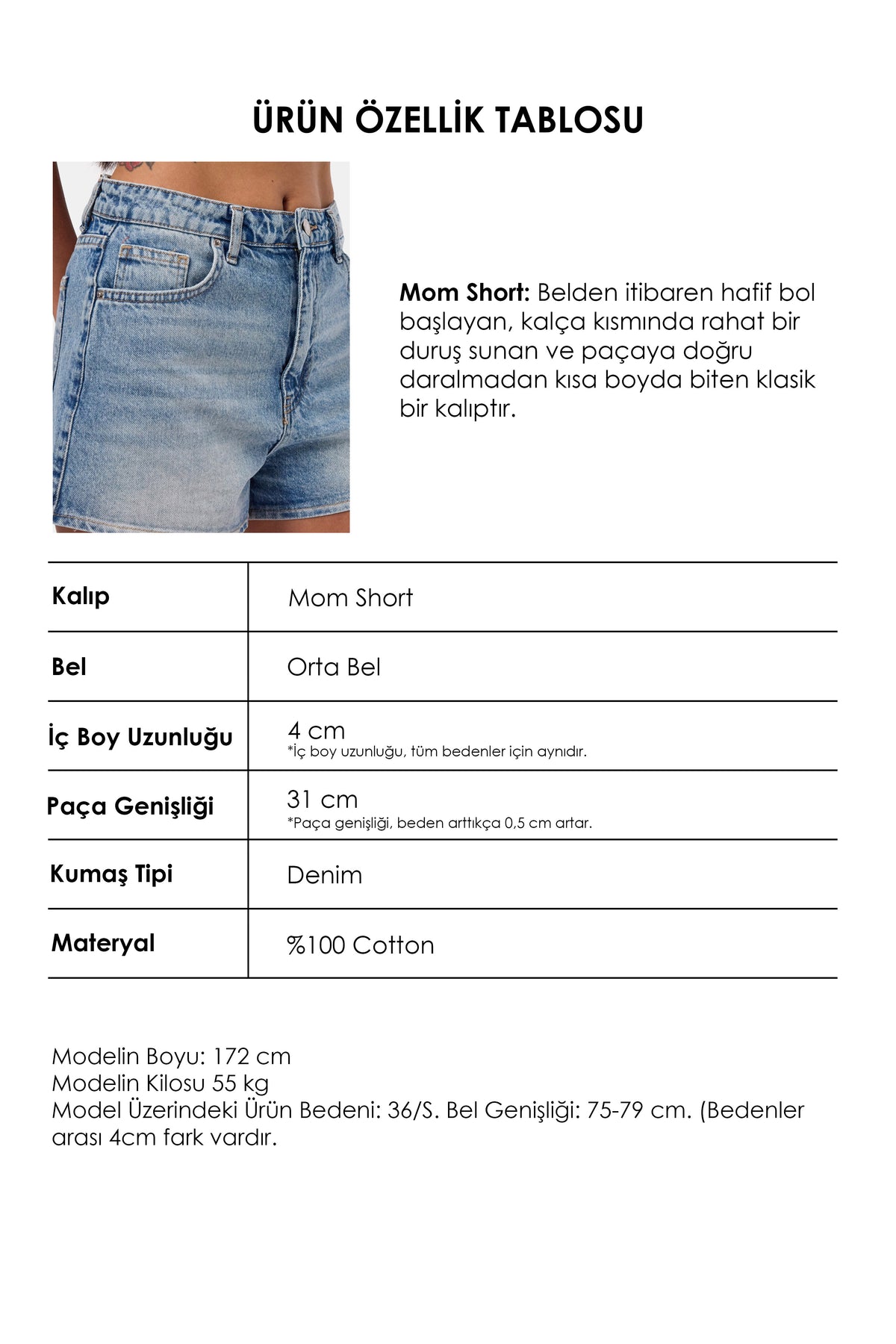 Kadın Mavi 4s6-32 Mom Mini Fit Denim Şort