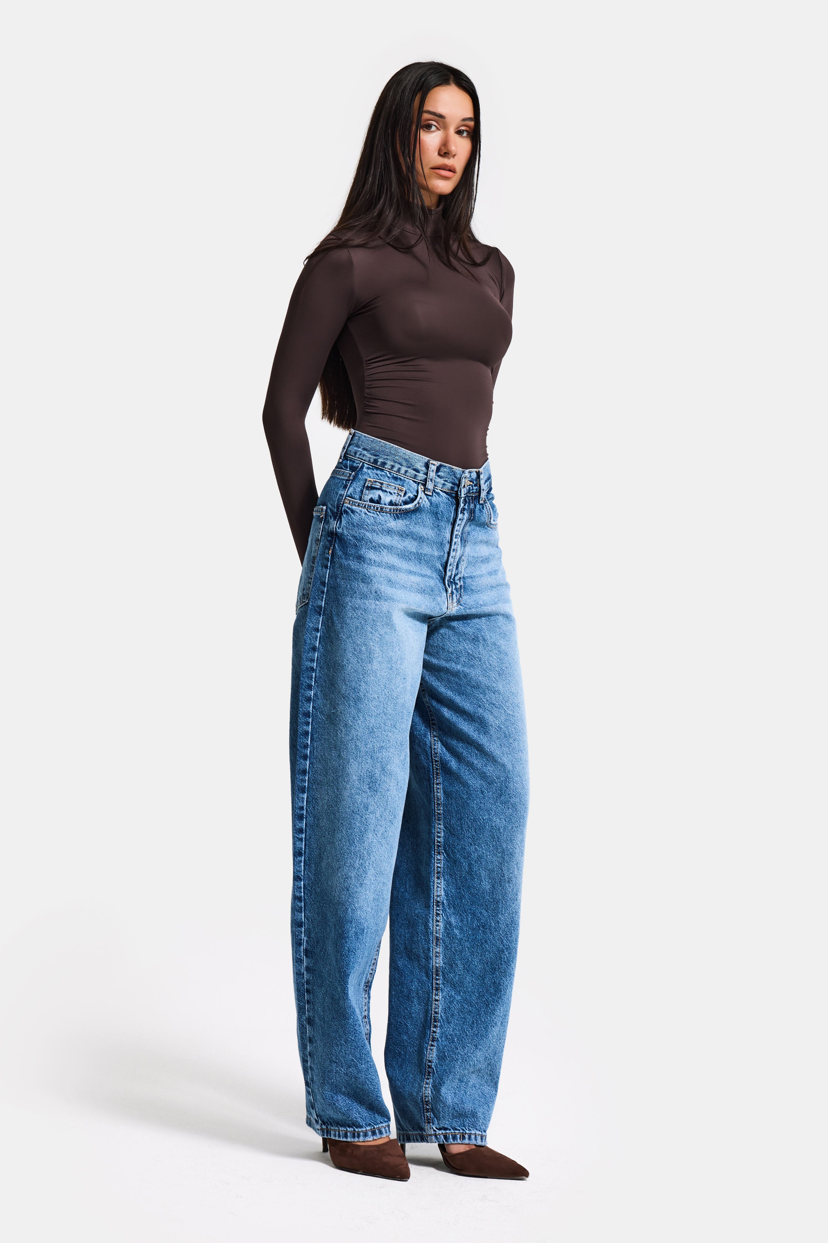 Kadın Mavi Cindy 4s6-4 Skater Fit Bol Kesim %100 Koton Denim Jean