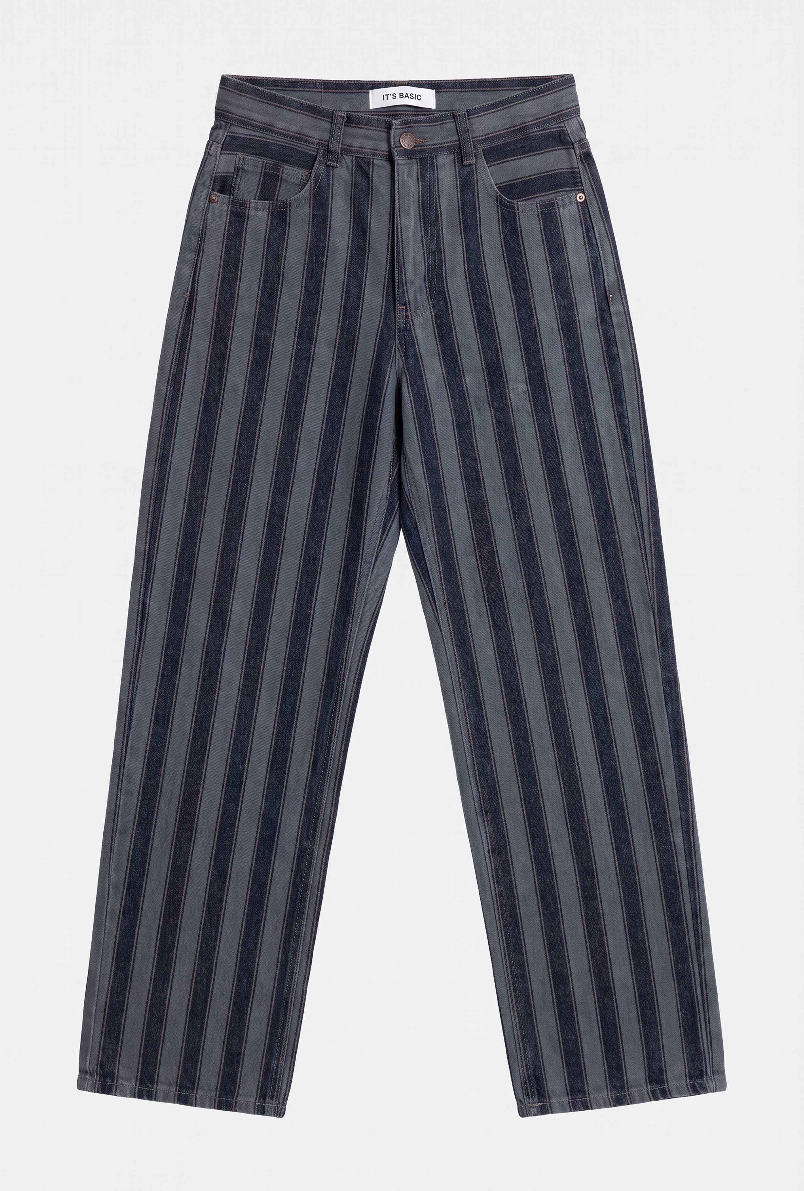 Kadın Mavi Çizgili 1w6-7 Loose Fit Özel Kumaş Tasarım Denim Jean
