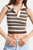 Kadın Mavi Kahve s6-103 Crop Fit Polo Yaka İnce Yazlık Triko Body