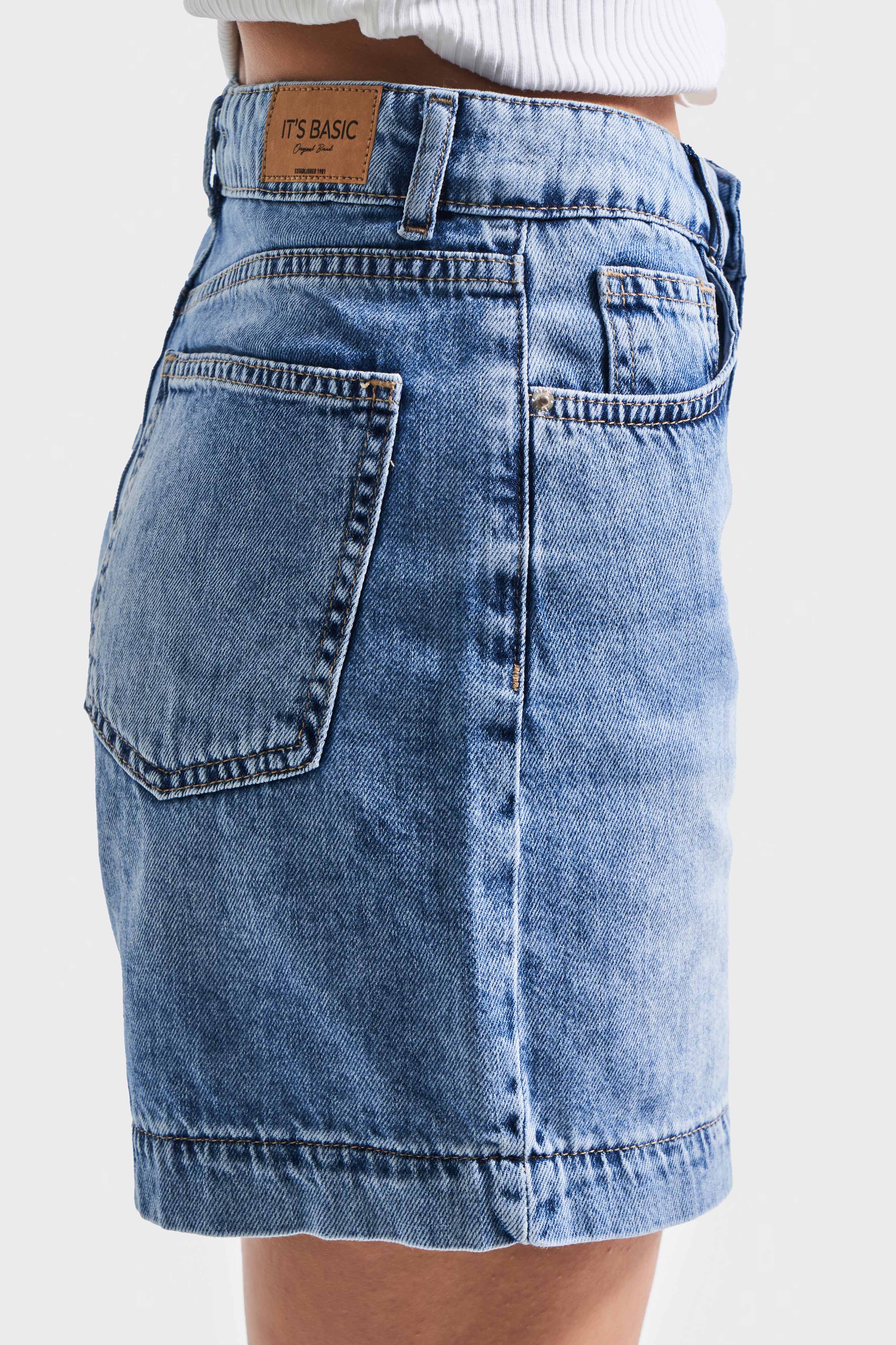 Kadın Mavi Kot Rengi 4S5-27 Mom Fit Viscon Pamuk Kumaş Mini Boy Denim Şort