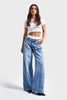Kadın Mavi Kot Rengi 4S5-4 Boxer Detaylı Palazzo Fit %100 Koton Denim Jean
