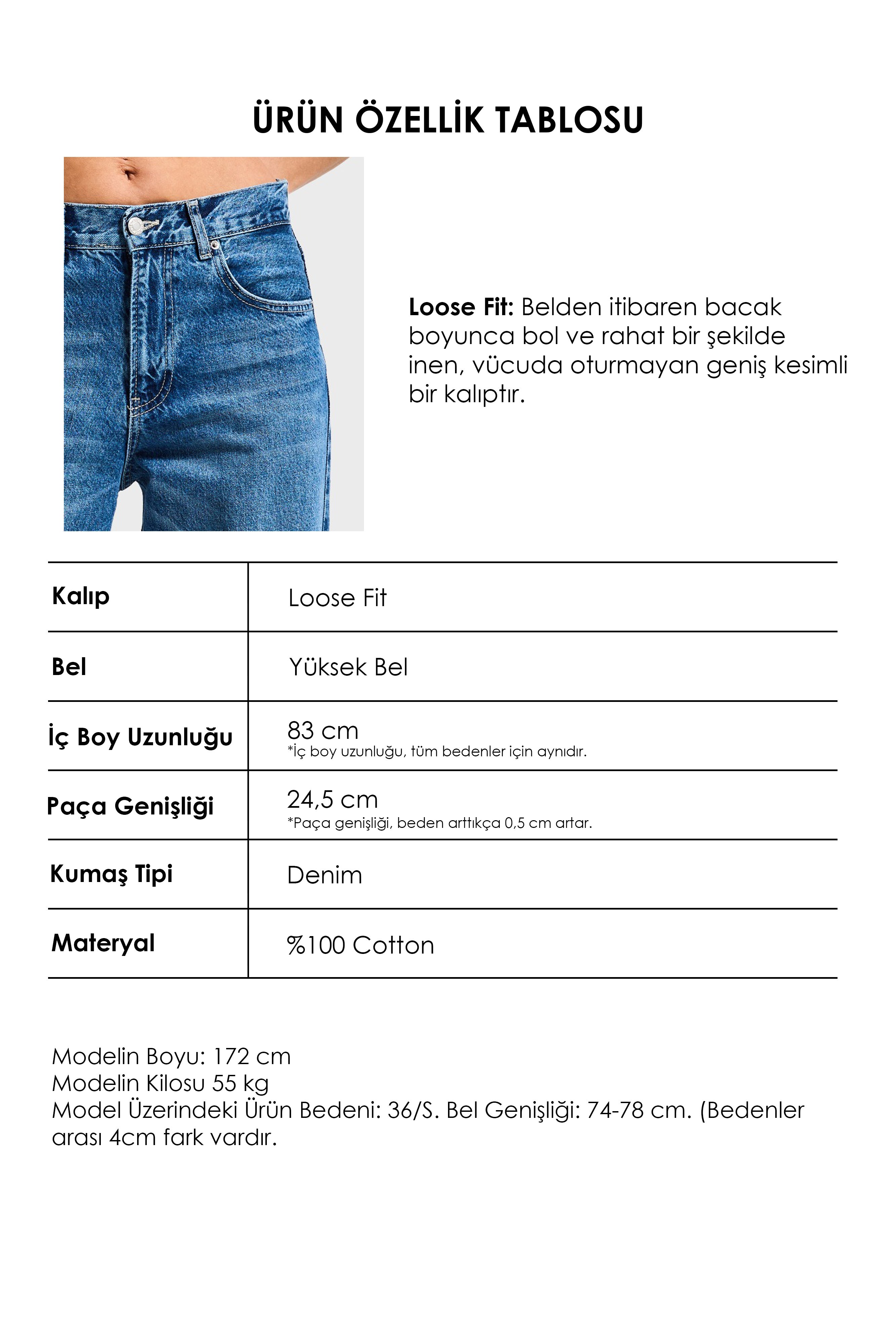 Kadın Mavi Lora 2s6-4 Loose Fit Orta Bel %100 Koton Denim Jean