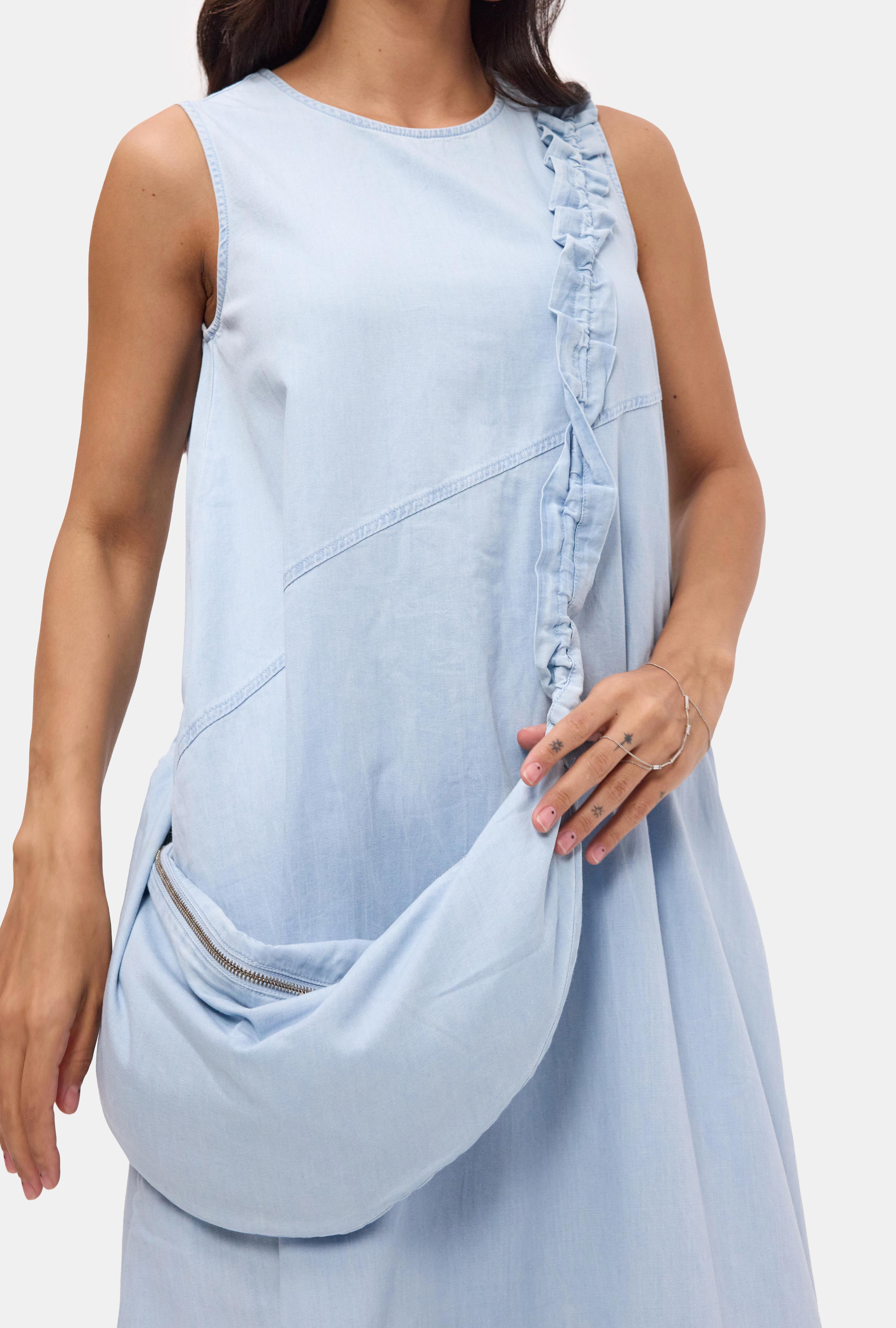 Kadın Mavi Oversize 2'li Tasarım Çanta ve Elbise