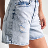Kadın Mavi Renk Diana 12s5-3 Mom Fit Midi Boy Lazer Detaylı Yırtık  %100 Koton Denim Şort