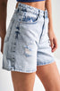 Kadın Mavi Renk Diana 12s5-3 Mom Fit Midi Boy Lazer Detaylı Yırtık  %100 Koton Denim Şort