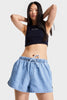 Women's Blue 1s5-4 Mini Size Loose Fit Elastic Waist 100% Cotton Denim Shorts