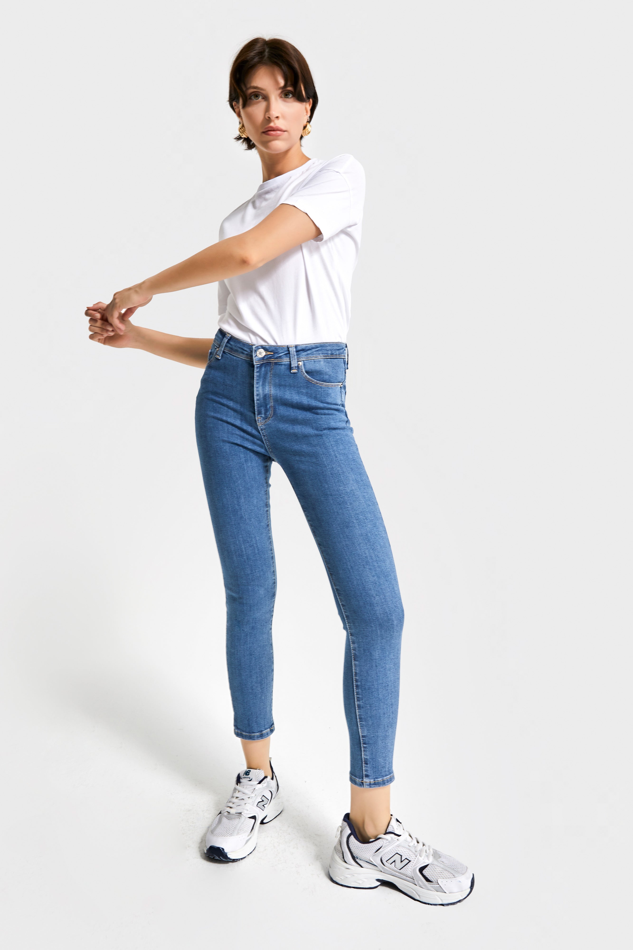 Kadın Mavi Renk 1s5-5 Süper Skinny Fit Yüksek Bel Likralı Kumaş İç Boy 68cm Denim Jean