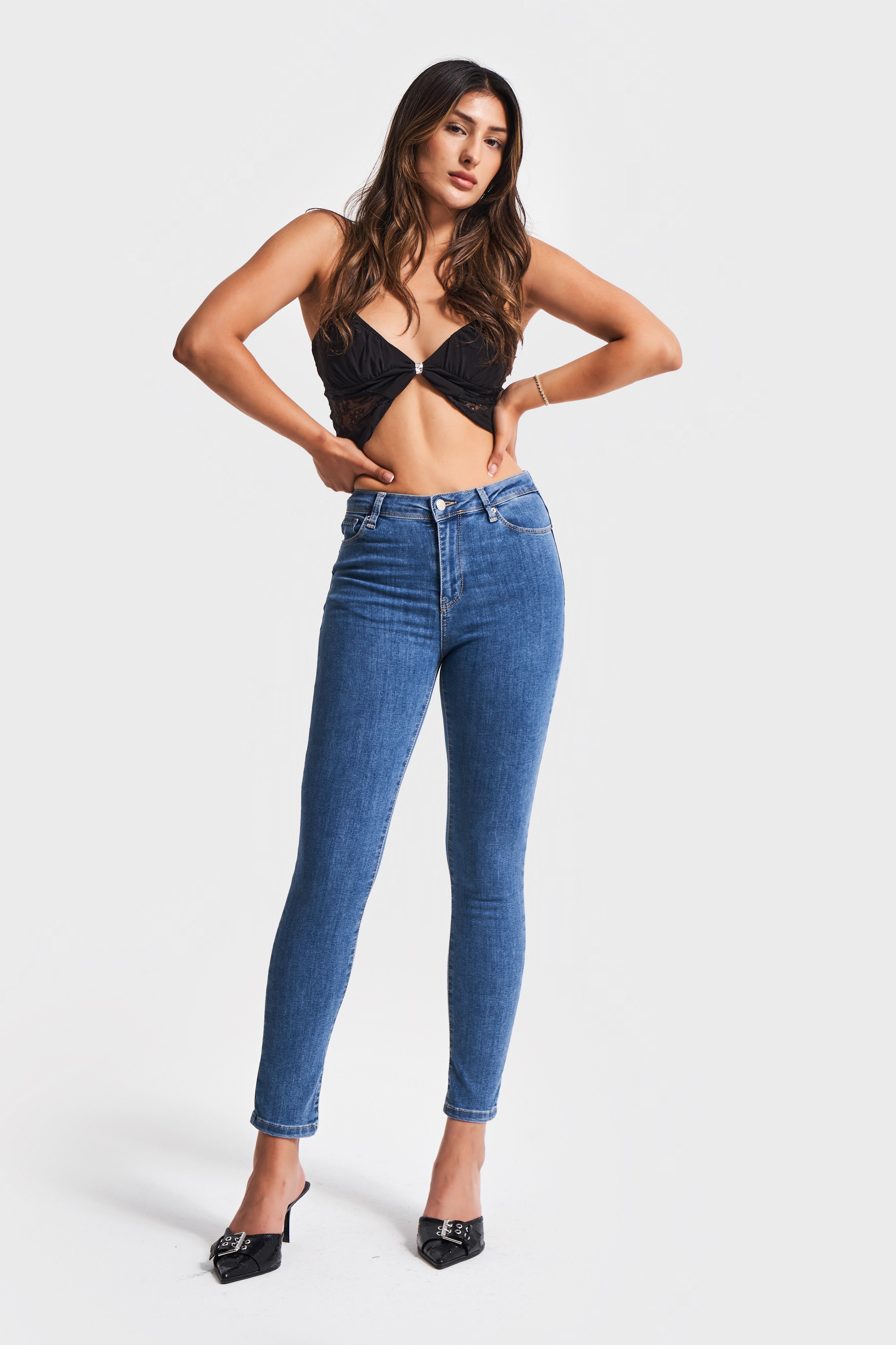 Kadın Mavi Renk 1s5-5 Süper Skinny Fit Yüksek Bel Likralı Kumaş İç Boy 68cm Denim Jean
