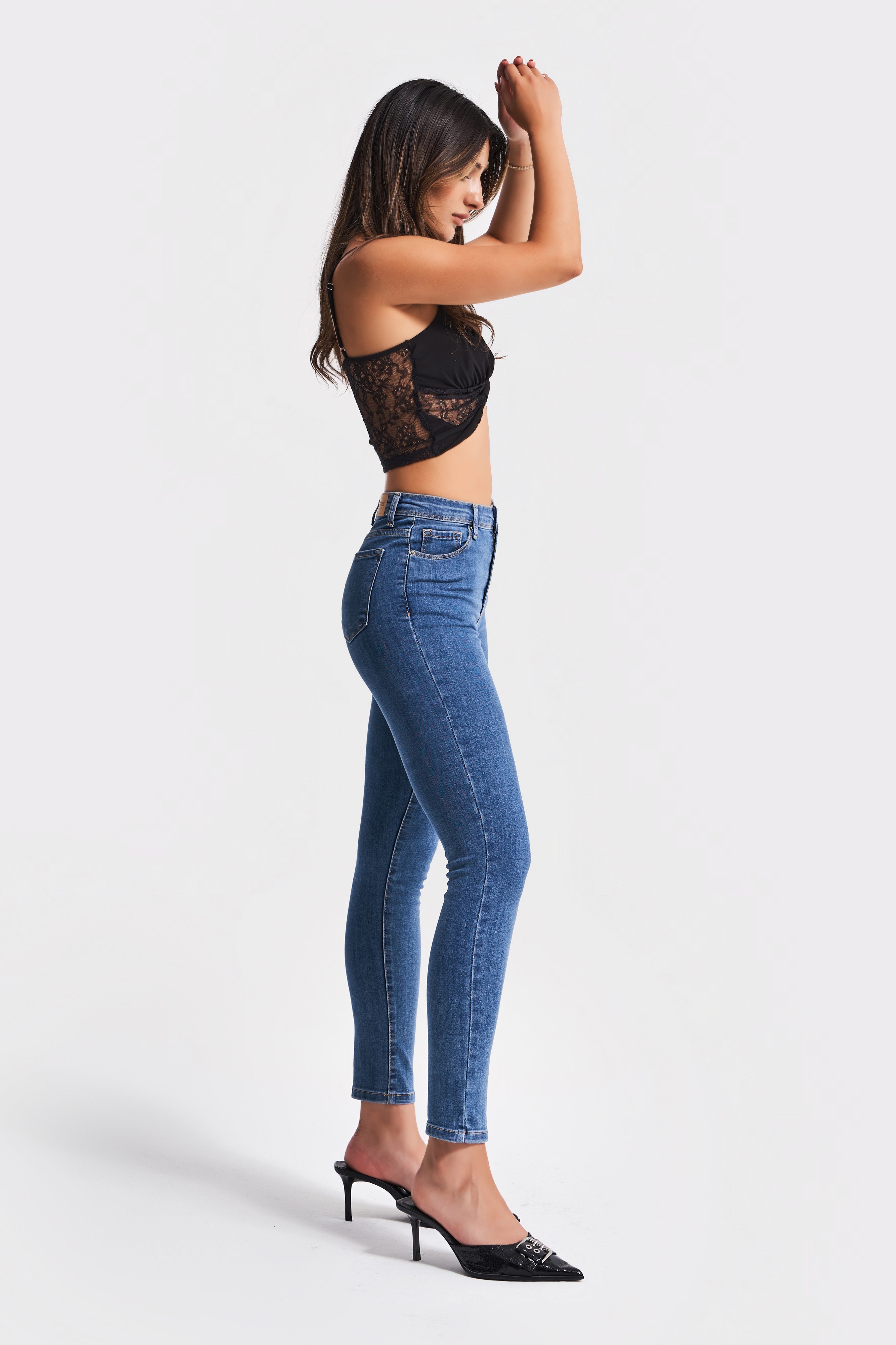 Kadın Mavi Renk 1s5-5 Süper Skinny Fit Yüksek Bel Likralı Kumaş İç Boy 68cm Denim Jean