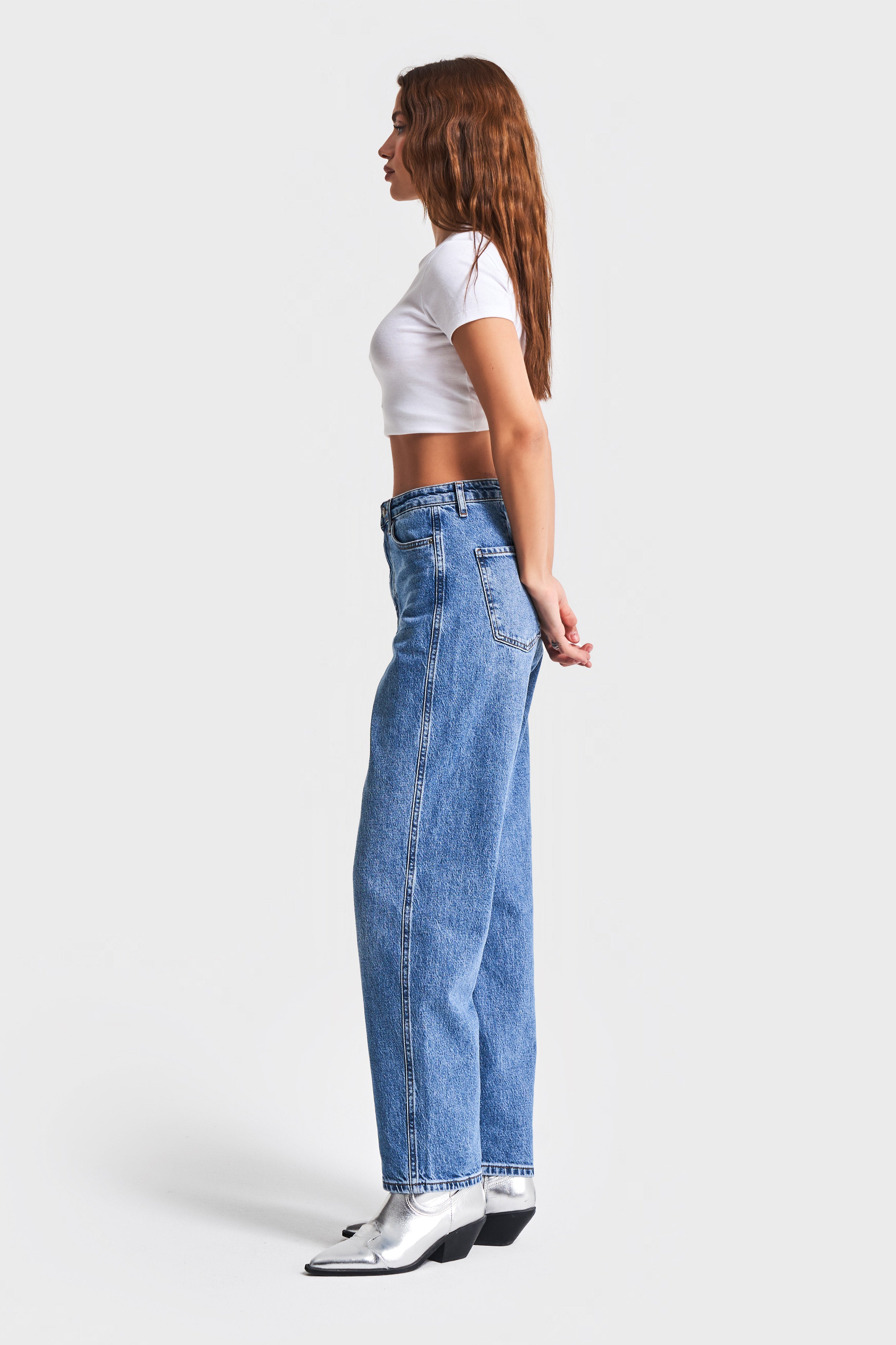 Women's Blue Color 2S5-4 Relax Fit 100% Cotton High Waist Denim Jean