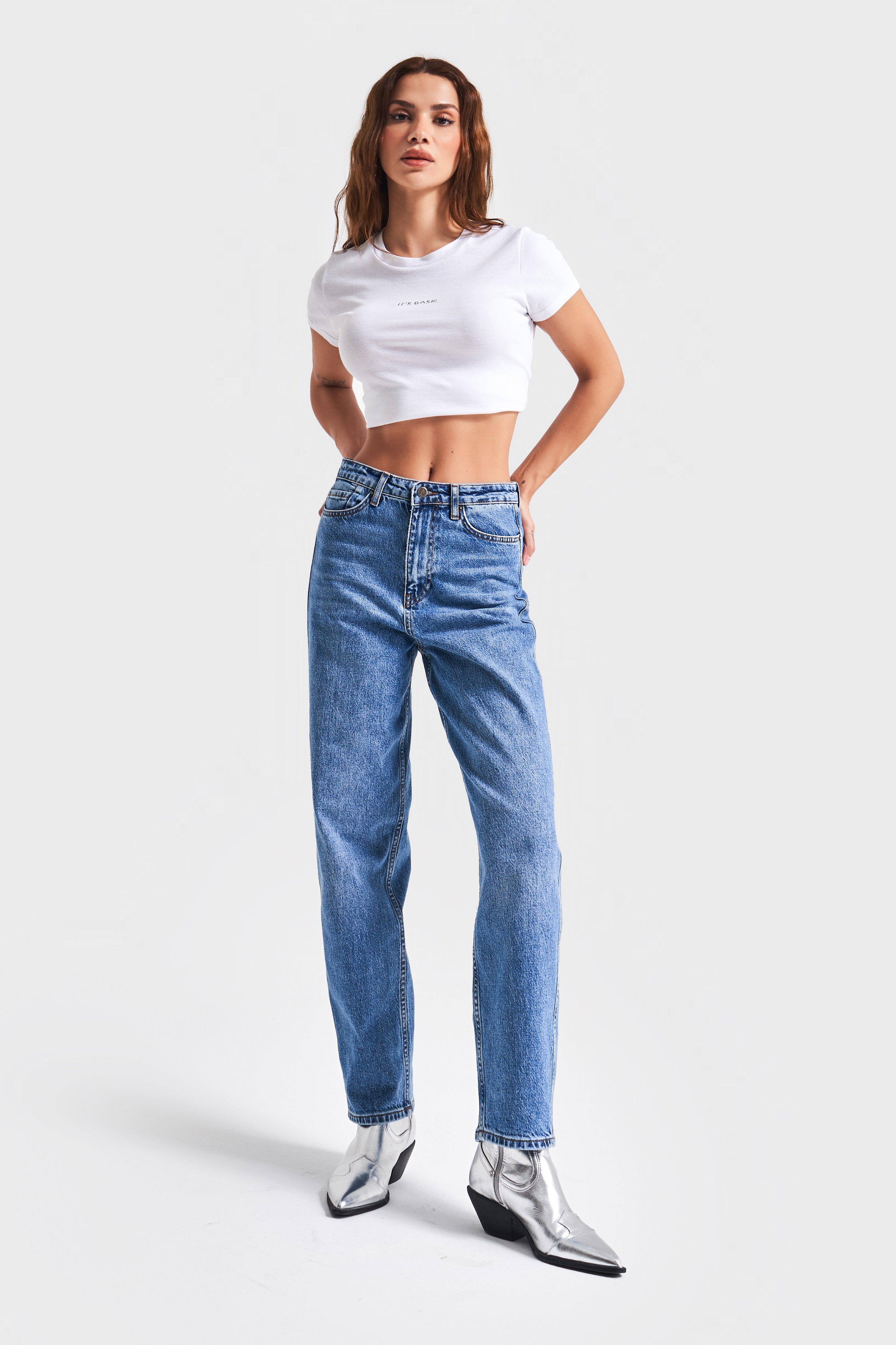Women's Blue Color 2S5-4 Relax Fit 100% Cotton High Waist Denim Jean