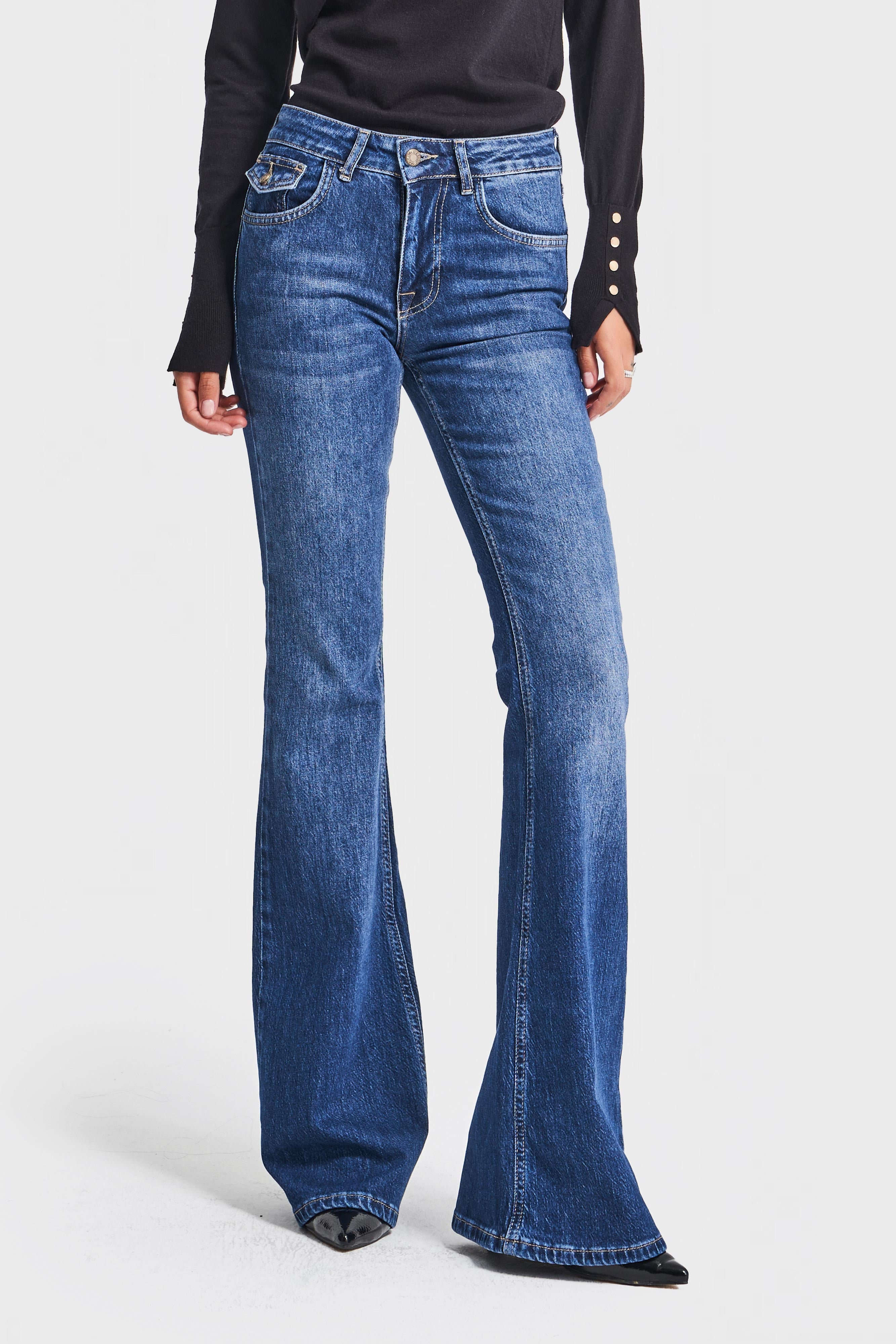 Kadın Mavi Renk 2w5-5 SLN05 Midrise Flare Fit Esnek Kumaş İç Boy 83cm Denim Jean