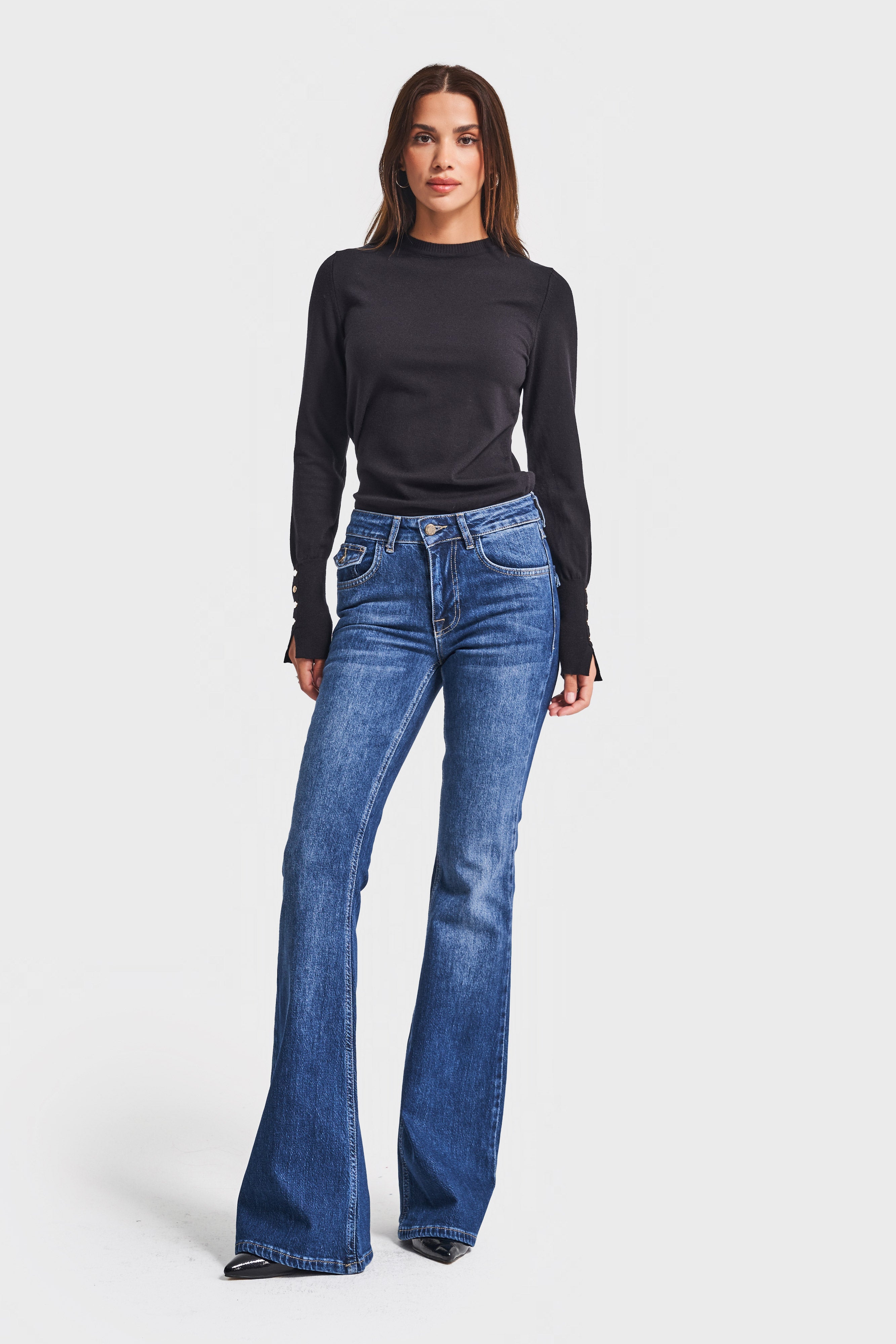 Kadın Mavi Renk 2w5-5 SLN05 Midrise Flare Fit Esnek Kumaş İç Boy 83cm Denim Jean