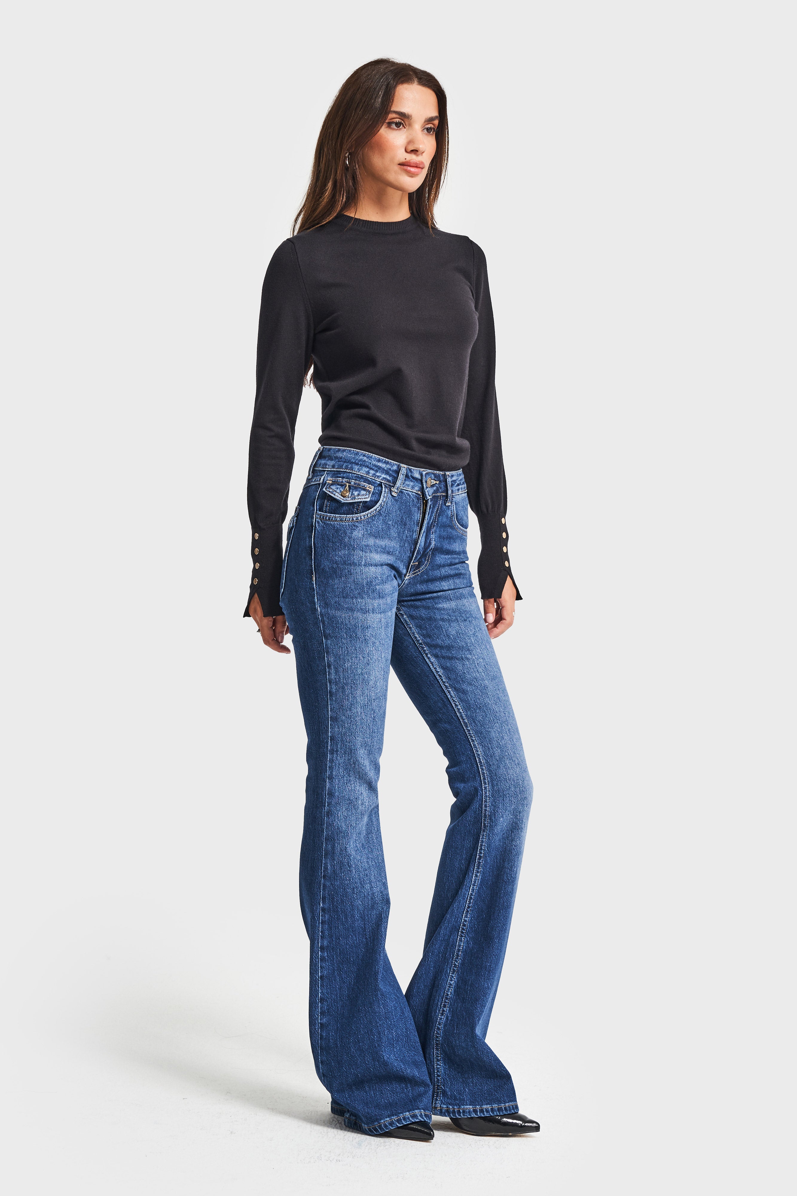 Kadın Mavi Renk 2w5-5 SLN05 Midrise Flare Fit Esnek Kumaş İç Boy 83cm Denim Jean